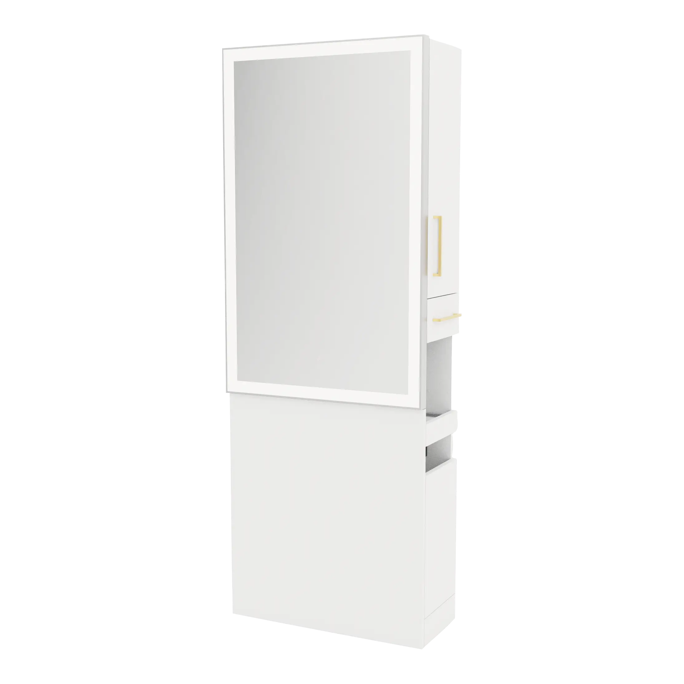 Glo Single Operator Styling Station with Pull-out Appliance Holder and Silver Rectangle Glo Mirror