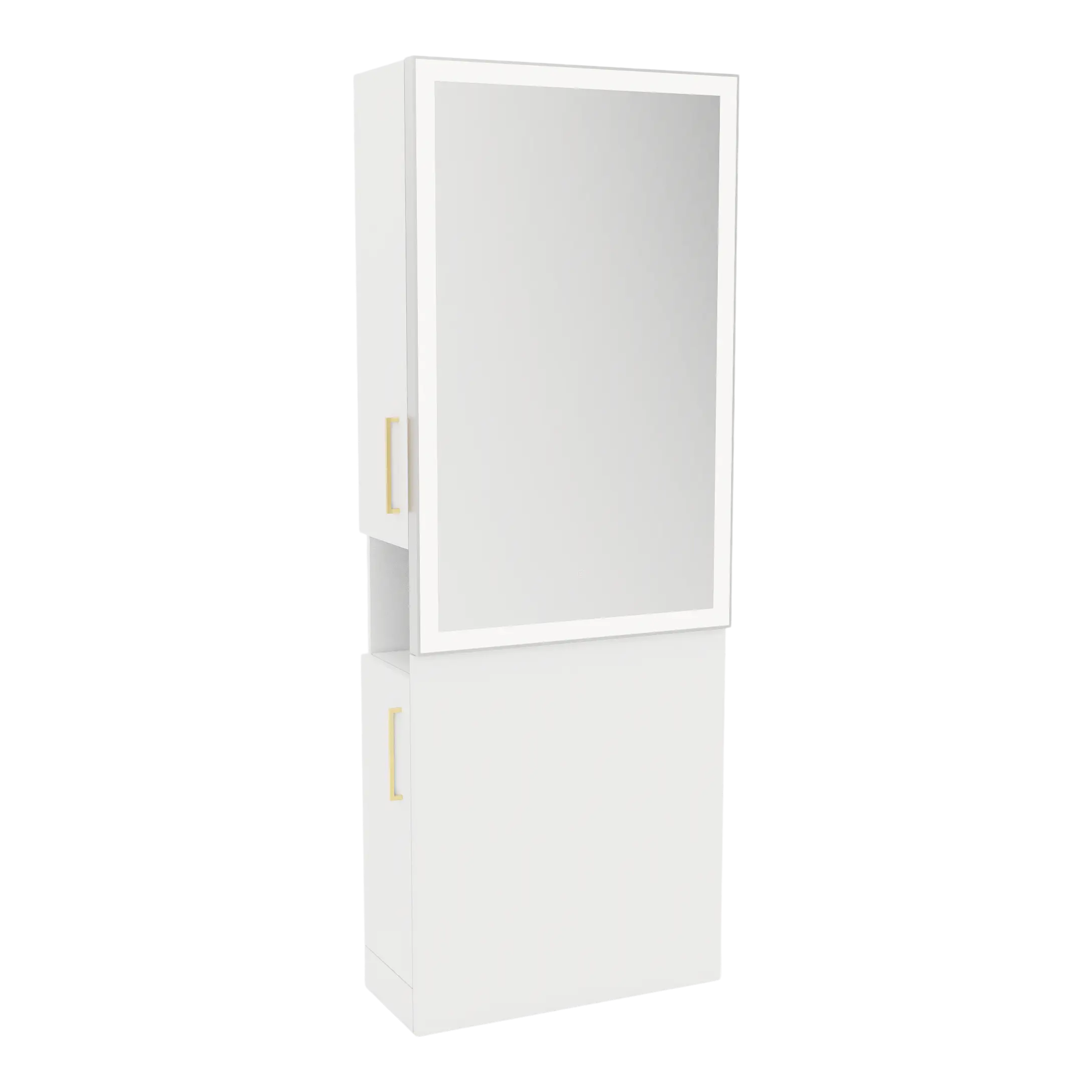 Glo Single Operator Styling Station with Pull-out Appliance Holder and Silver Rectangle Glo Mirror