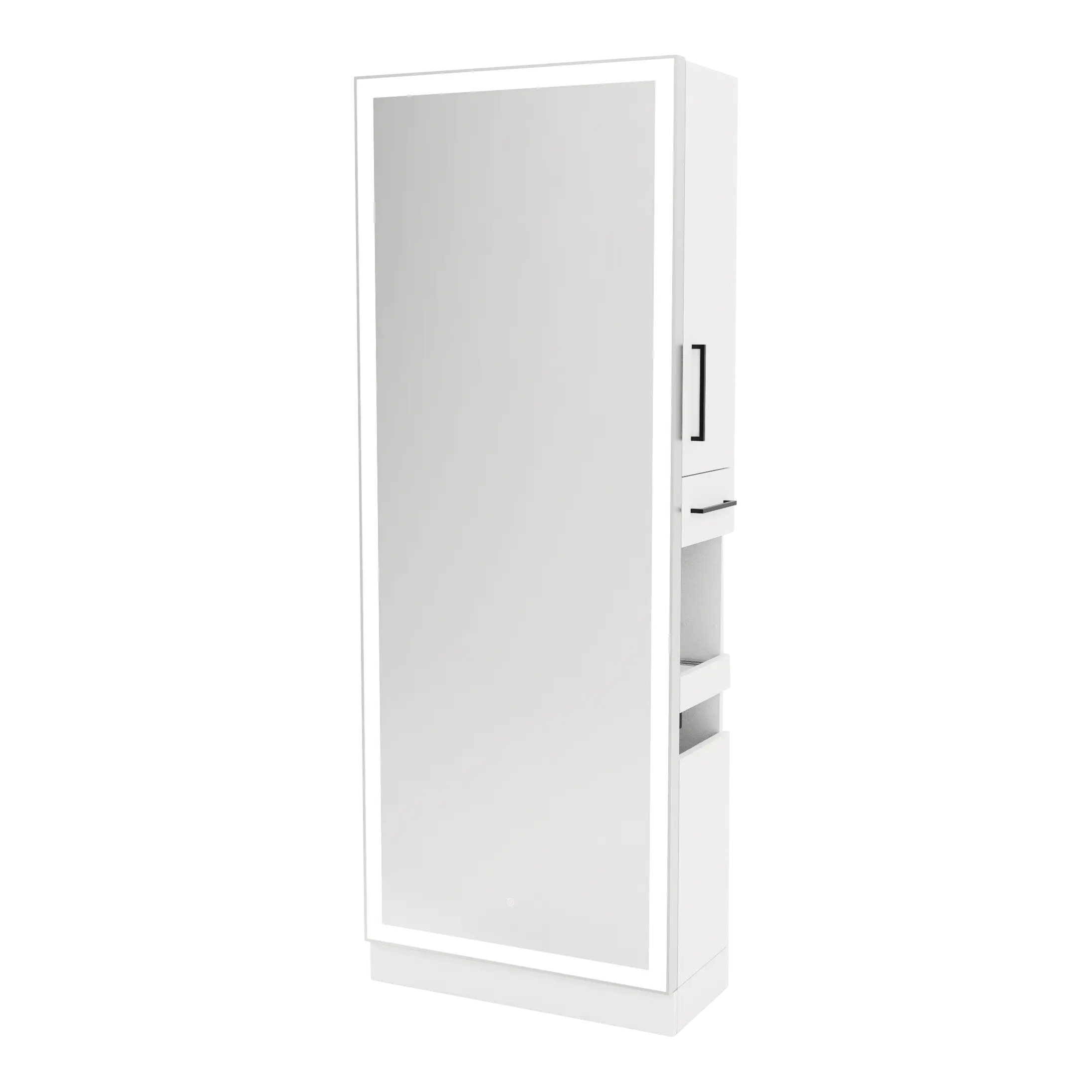 Glo Single Operator  Styling Station with Pull-out Appliance Holder,  Silver Rectangle Glo Mirror