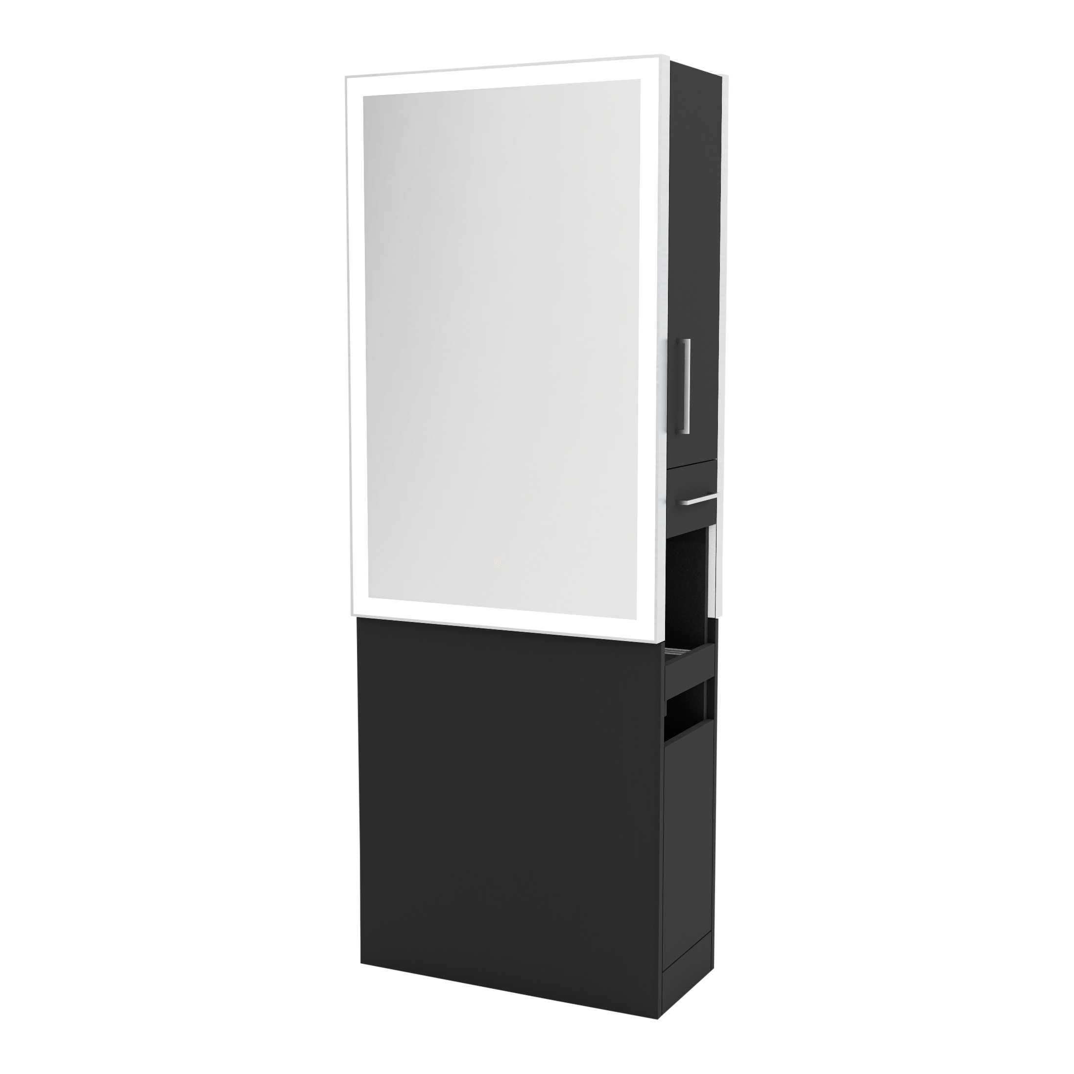 Glo Double Operator Styling Station with Slide-out Appliance Holder and Silver Rectangle Glo Mirror