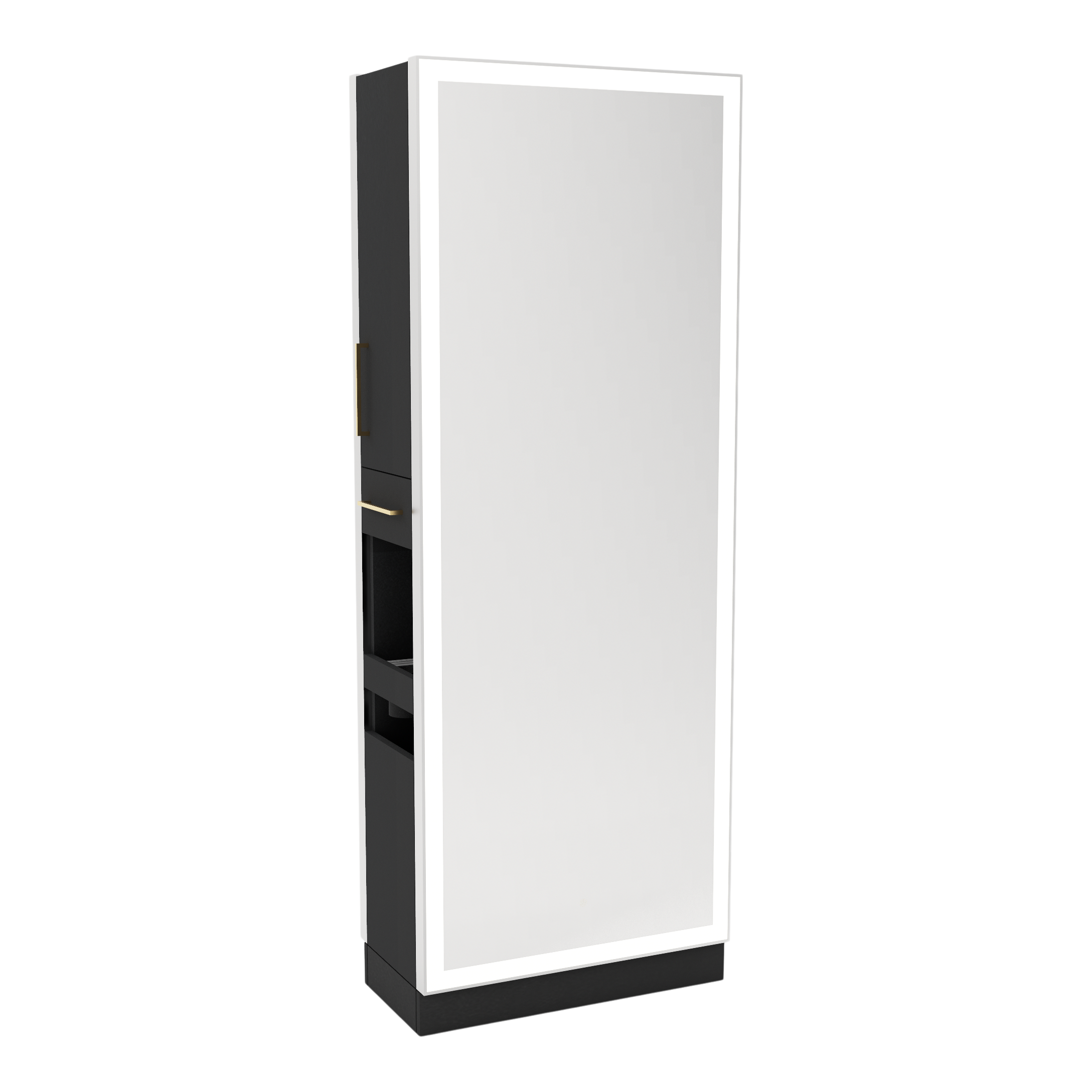 Glo Double Operator Styling Station with Slide-out  Appliance Holder and Silver Full-Length Rectangle Glo Mirror