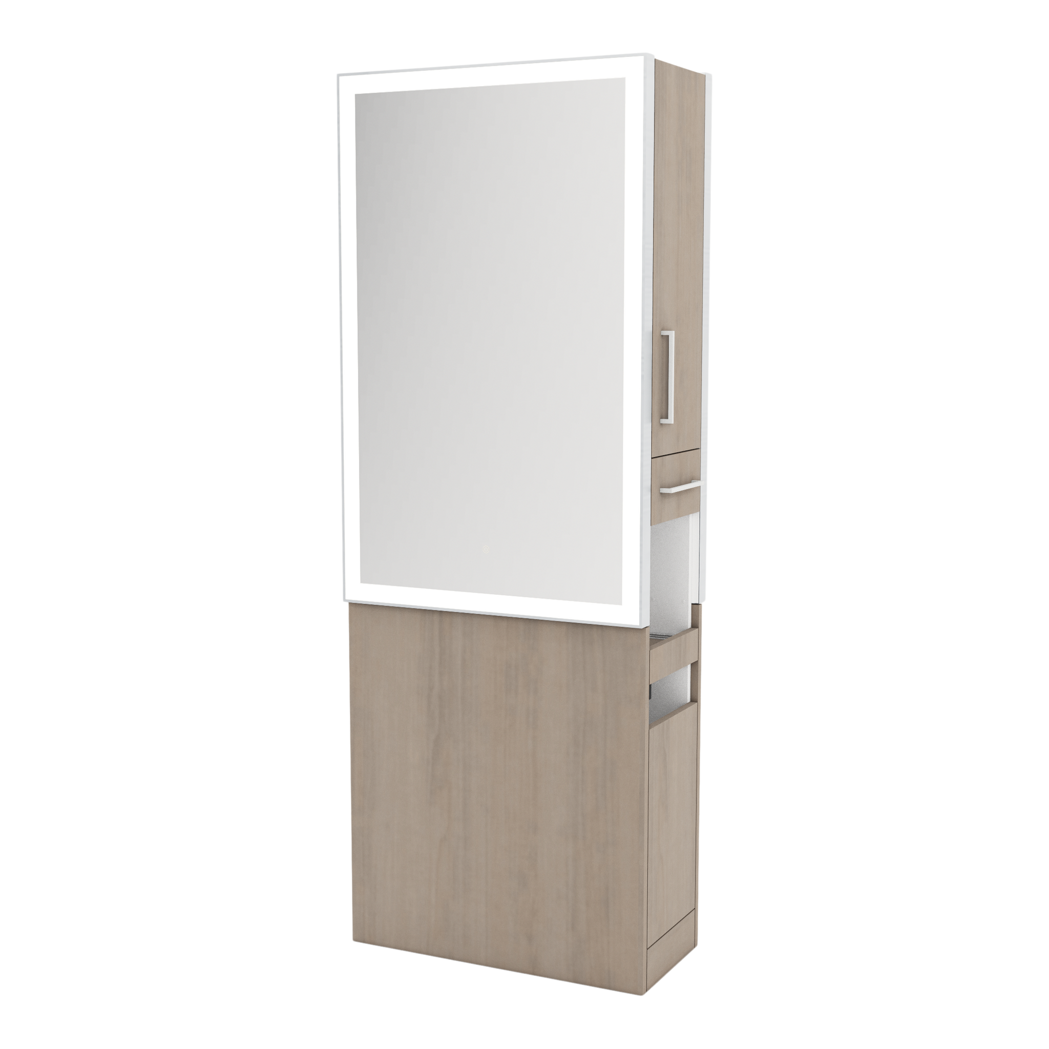 Glo Double Operator Styling Station with Slide-out Appliance Holder and Silver Rectangle Glo Mirror