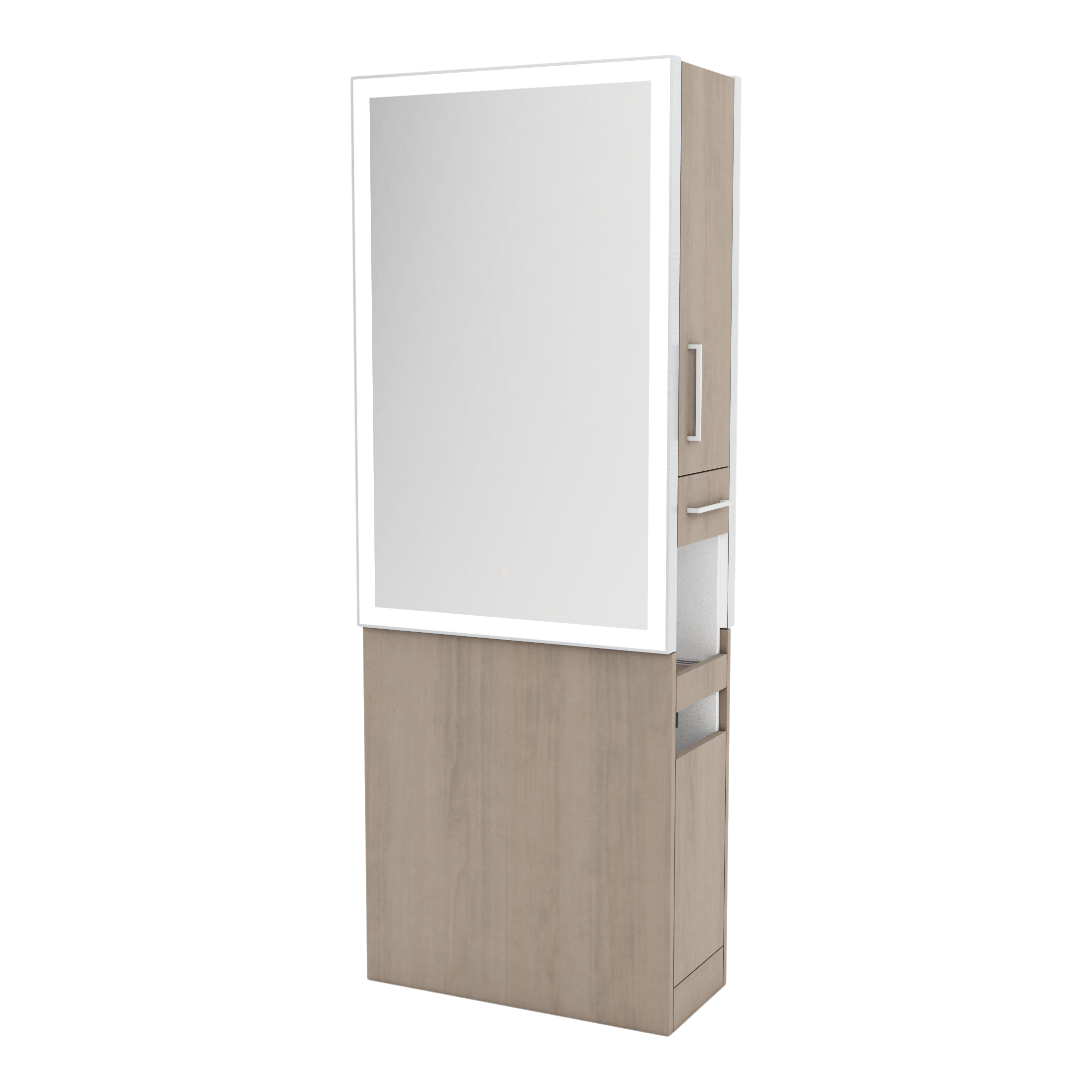 Glo Double Operator Styling Station with Slide-out Appliance Holder and Silver Rectangle Glo Mirror