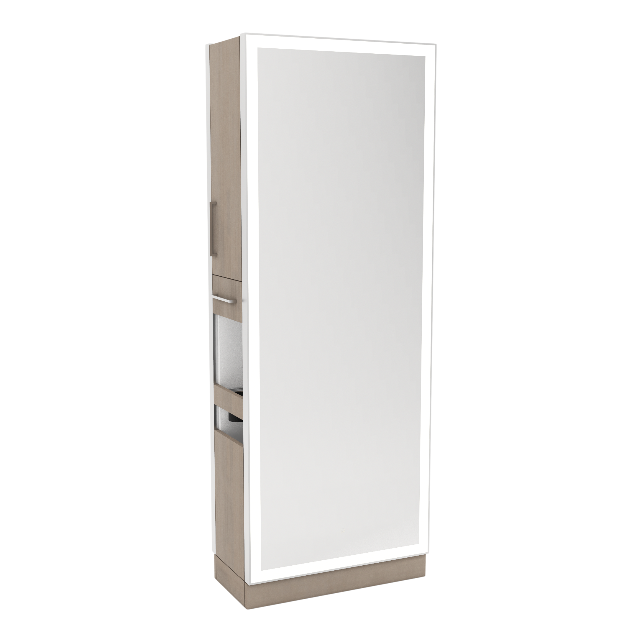 Glo Double Operator Styling Station with Slide-out  Appliance Holder and Silver Full-Length Rectangle Glo Mirror