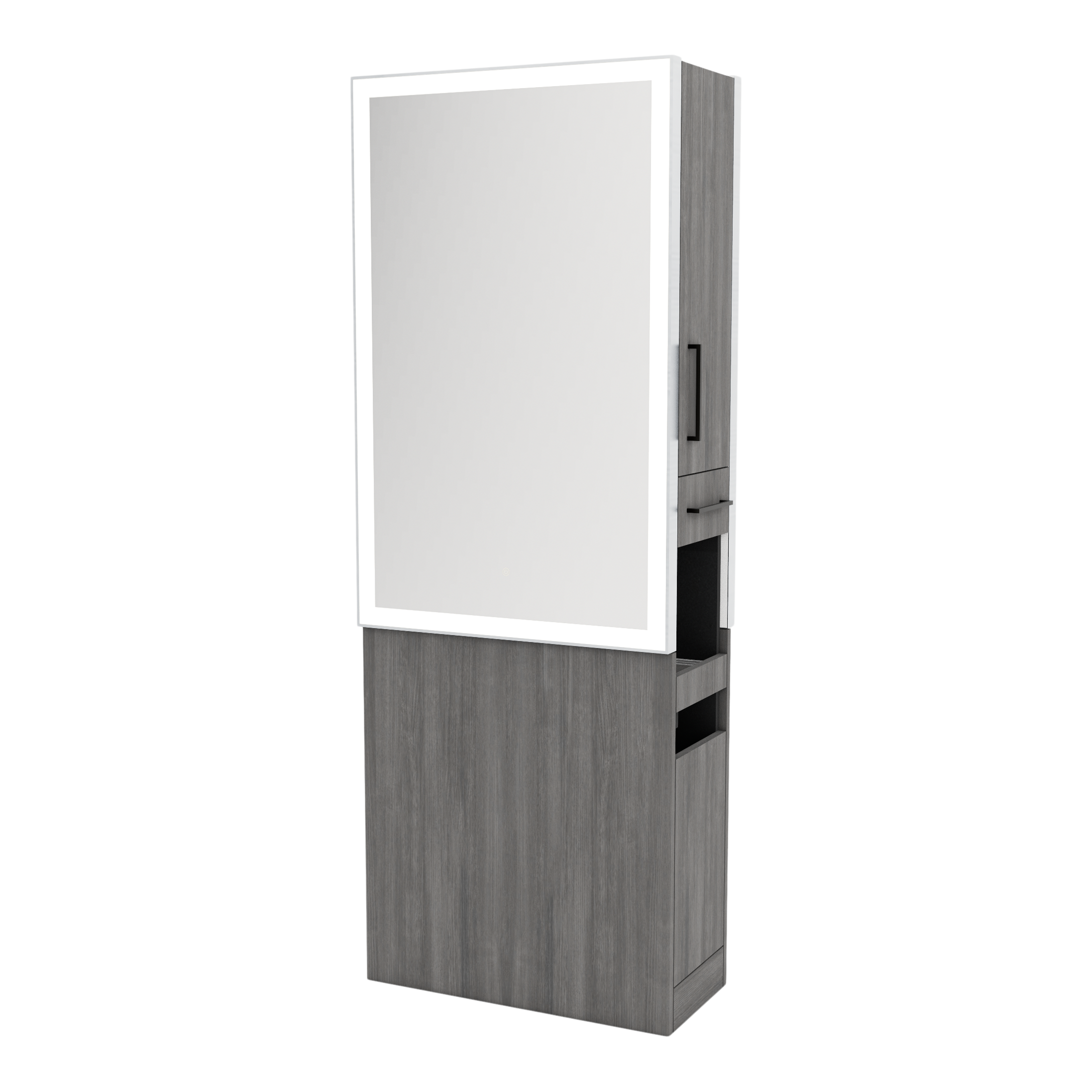 Glo Double Operator Styling Station with Slide-out Appliance Holder and Silver Rectangle Glo Mirror