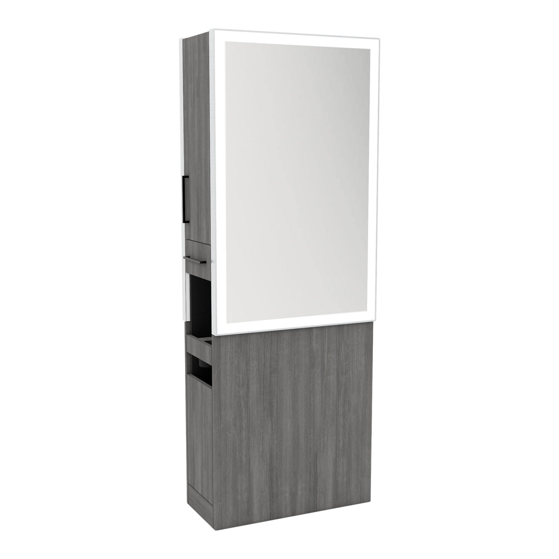 Glo Double Operator Styling Station with Slide-out Appliance Holder and Silver Rectangle Glo Mirror