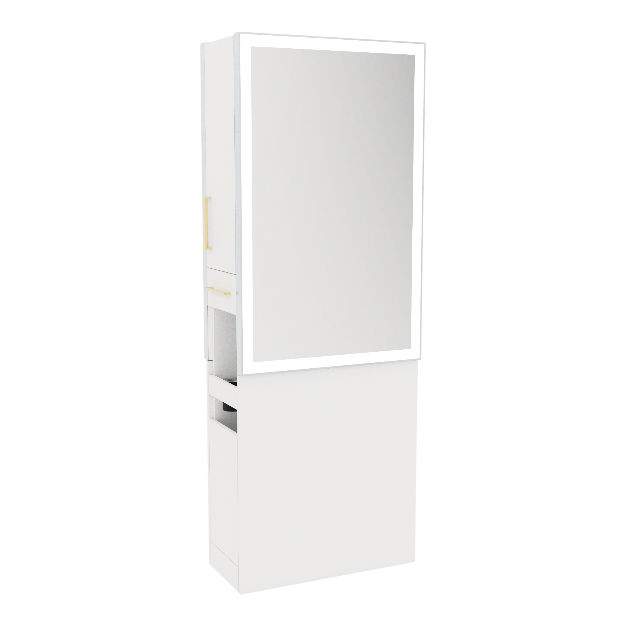 Glo Double Operator Styling Station with Slide-out Appliance Holder and Silver Rectangle Glo Mirror