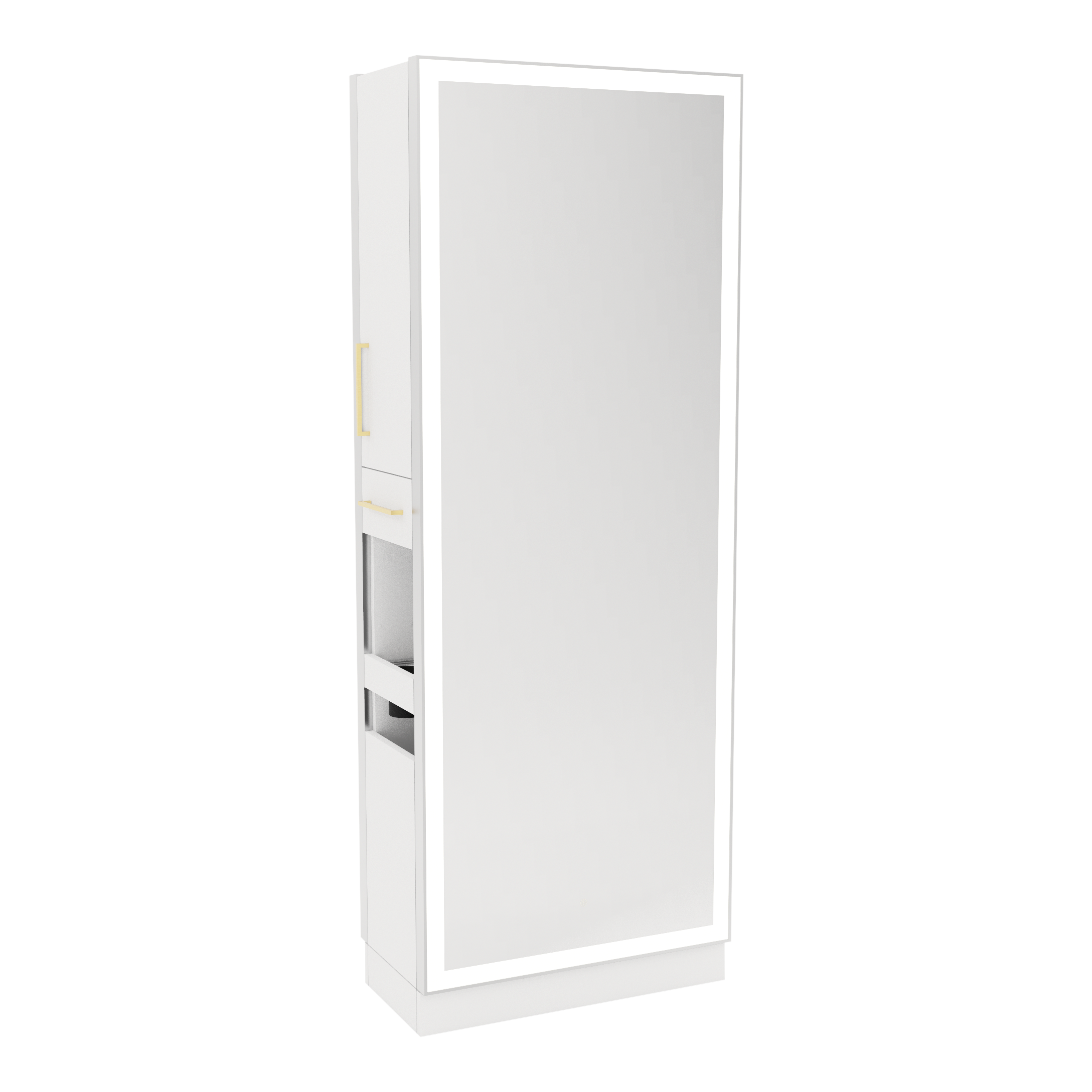 Glo Double Operator Styling Station with Slide-out  Appliance Holder and Silver Full-Length Rectangle Glo Mirror