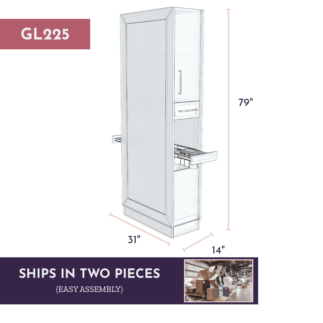 Glo Double Operator Styling Station with Slide-out  Appliance Holder and Silver Full-Length Rectangle Glo Mirror