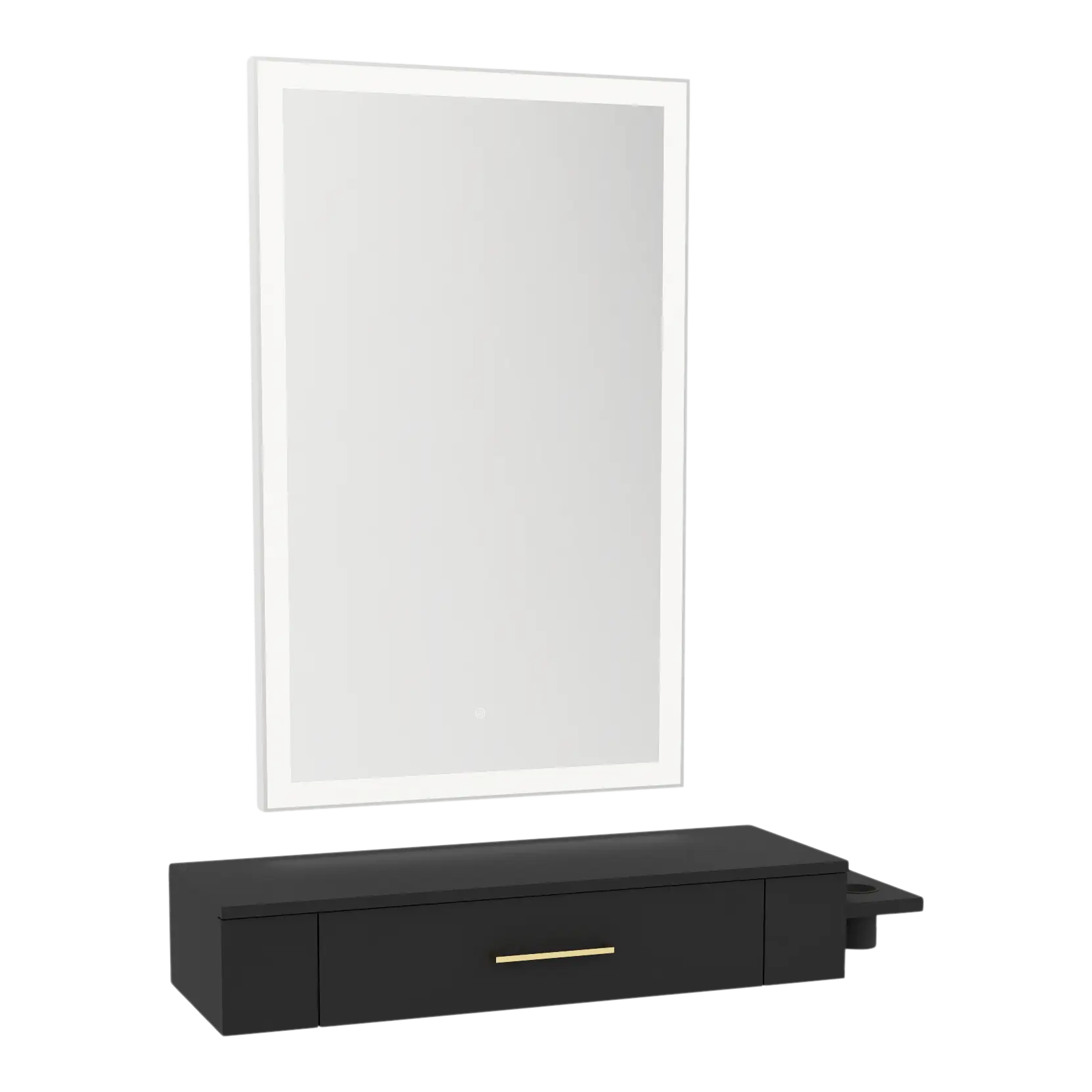 Nova Wall Mount Styling Station with Side-Mount Appliance Holder and Silver Rectangle Glo Mirror