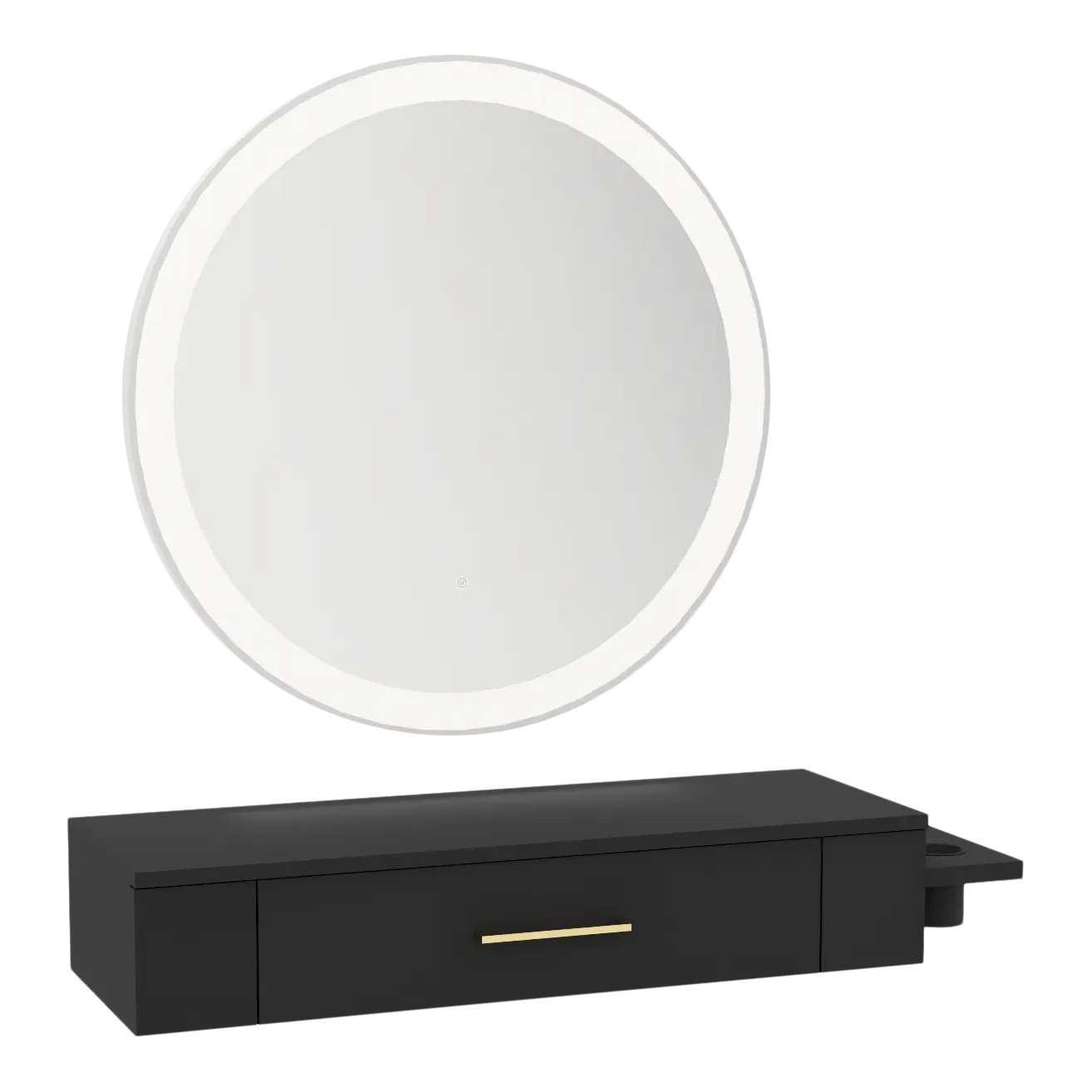 Nova Wall Mount Styling Station with Side-Mount Appliance Holder and Silver Round Glo Mirror