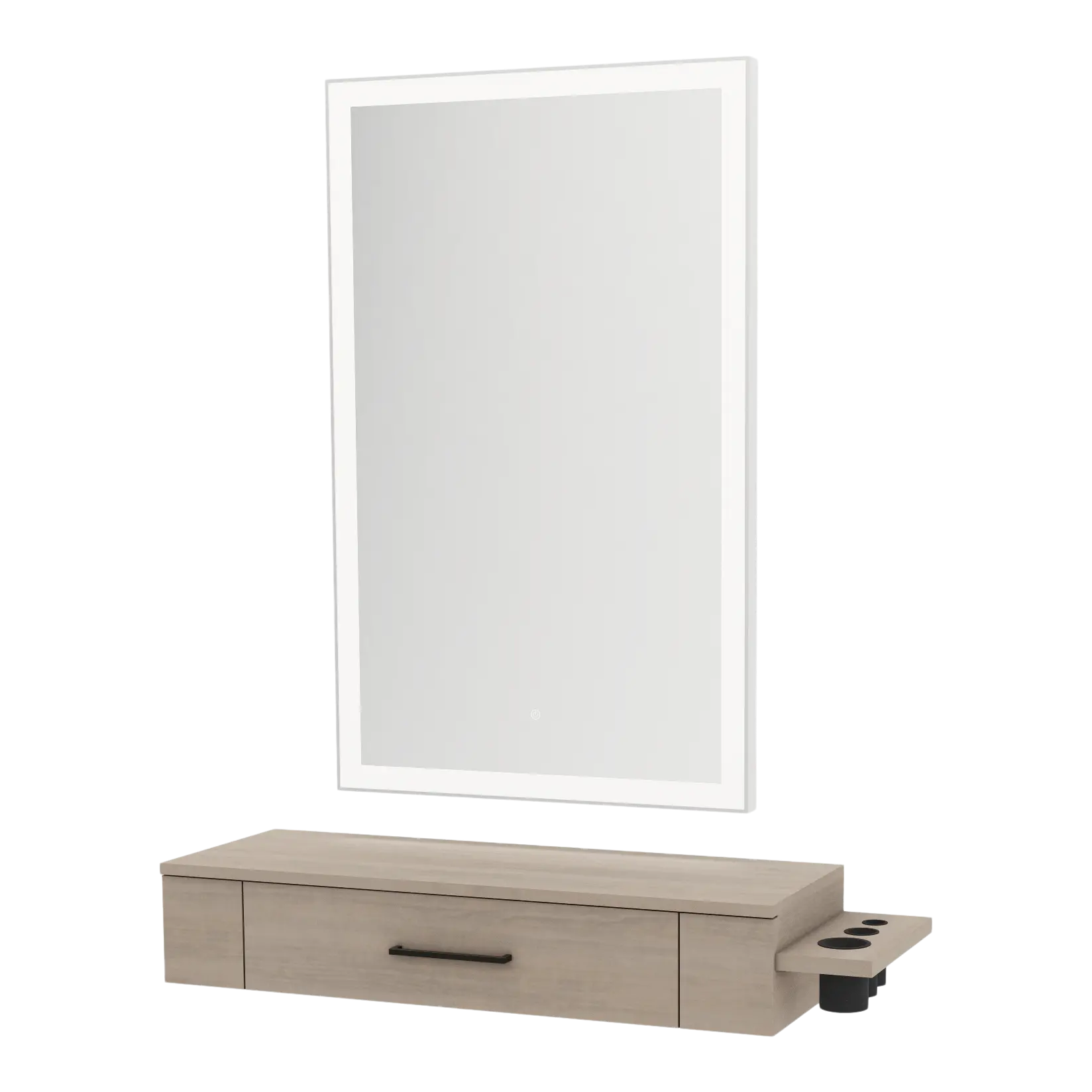 Nova Wall Mount Styling Station with Side-Mount Appliance Holder and Silver Rectangle Glo Mirror