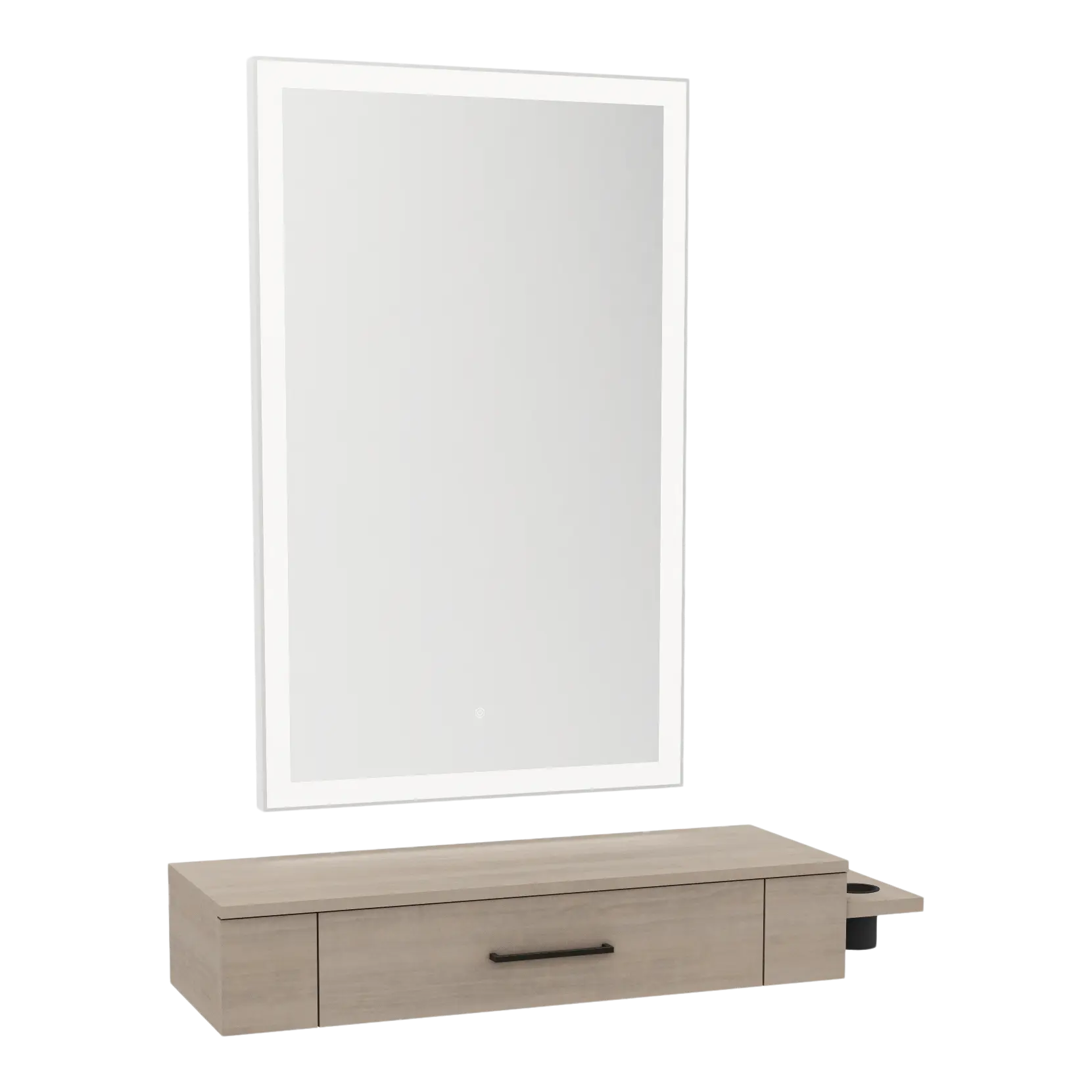 Nova Wall Mount Styling Station with Side-Mount Appliance Holder and Silver Rectangle Glo Mirror