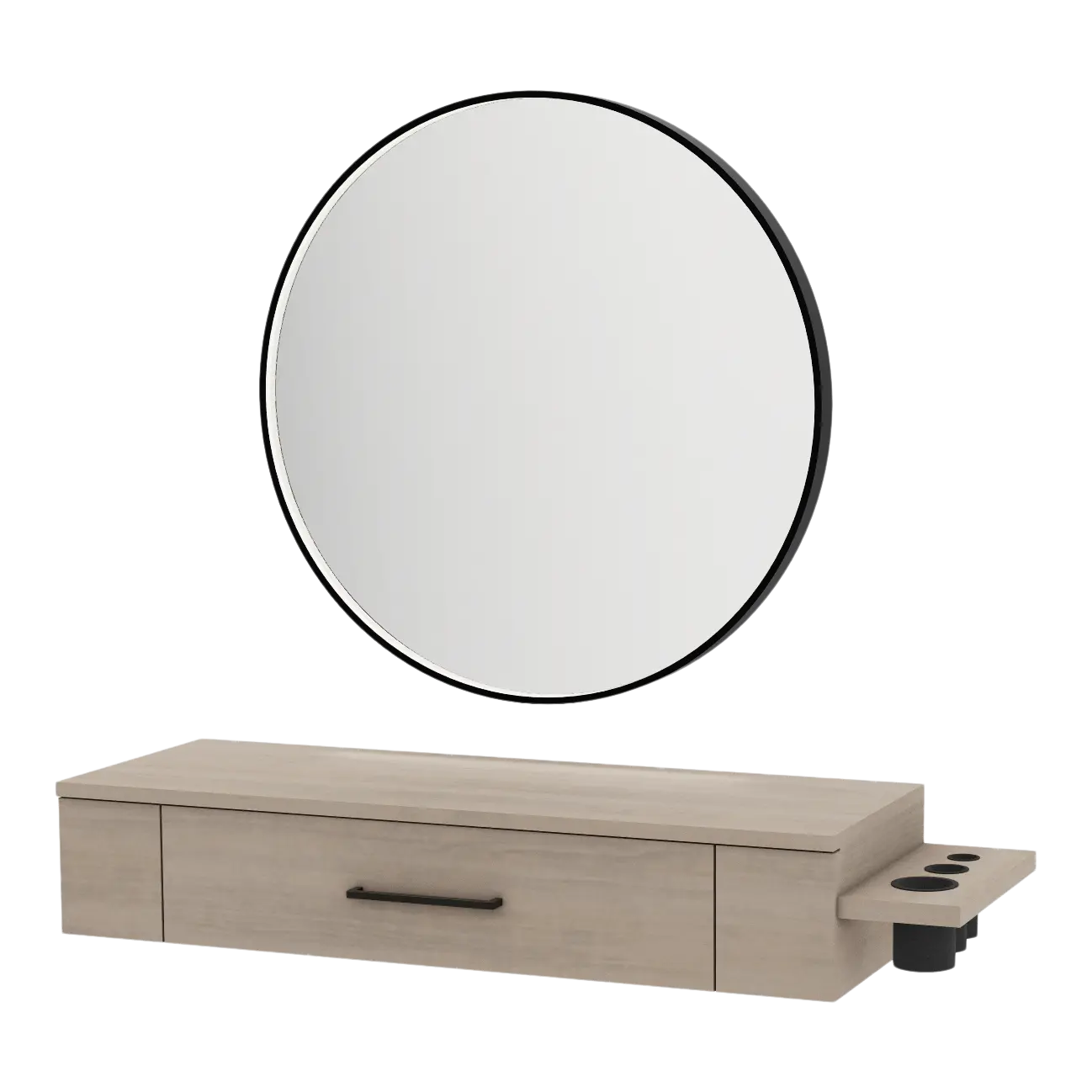 Nova Wall Mount Styling Station with Side-Mount Appliance Holder and Black Round Westin Mirror