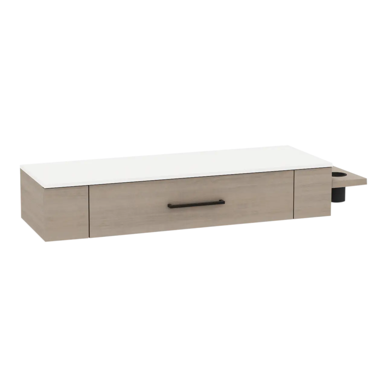 Nova Wall Mount Styling Station with Side-Mount Appliance Holder and Solid Surface Countertop (Cabinet Only)
