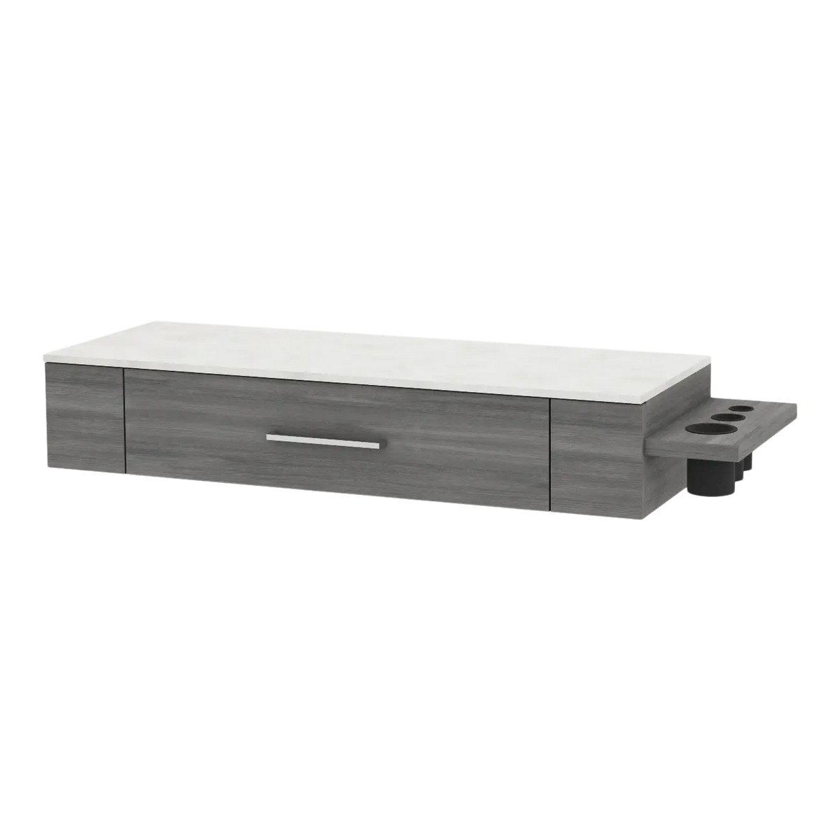 Nova Wall Mount Styling Station with Side-Mount Appliance Holder and Solid Surface Countertop (Cabinet Only)