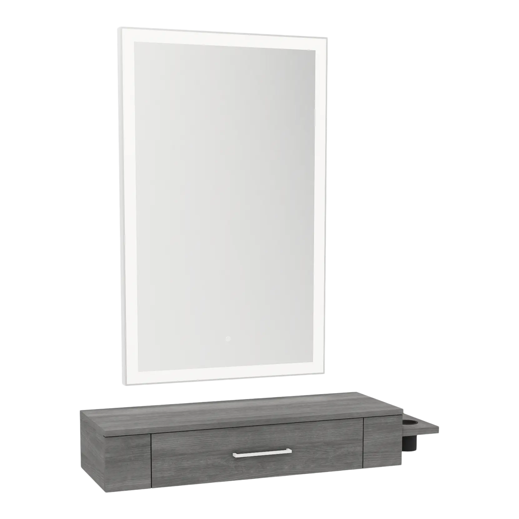 Nova Wall Mount Styling Station with Side-Mount Appliance Holder and Silver Rectangle Glo Mirror