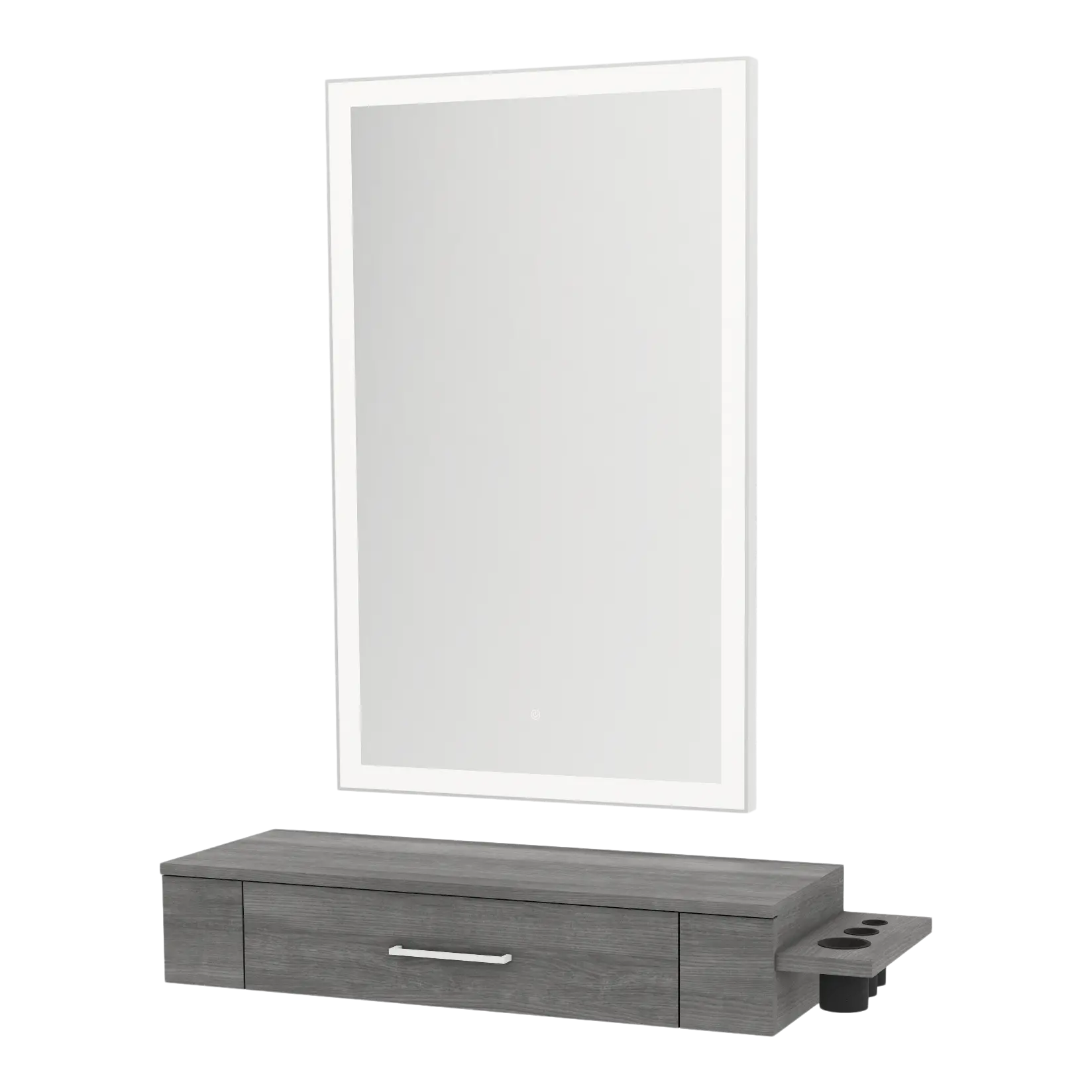Nova Wall Mount Styling Station with Side-Mount Appliance Holder and Silver Rectangle Glo Mirror