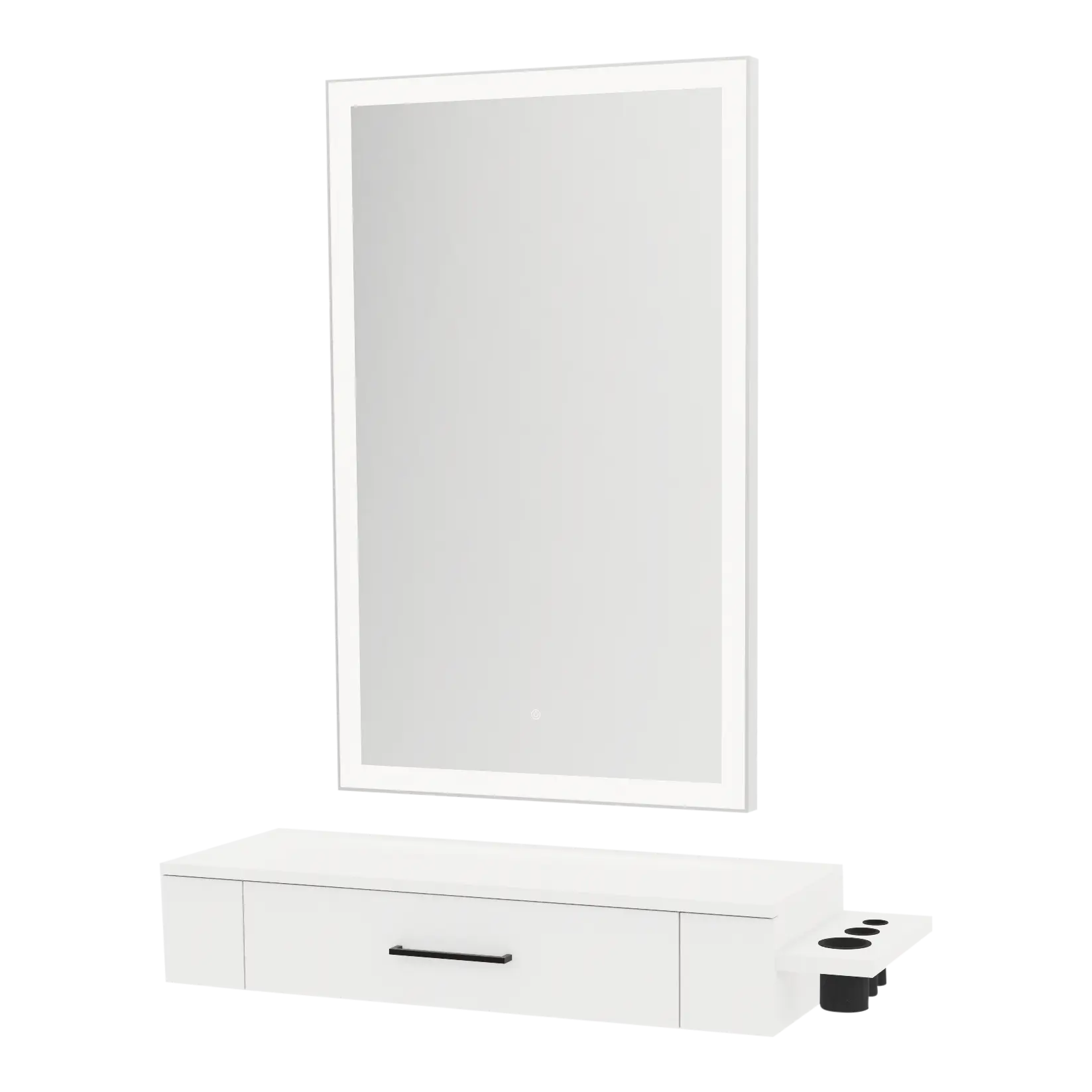 Nova Wall Mount Styling Station with Side-Mount Appliance Holder and Silver Rectangle Glo Mirror