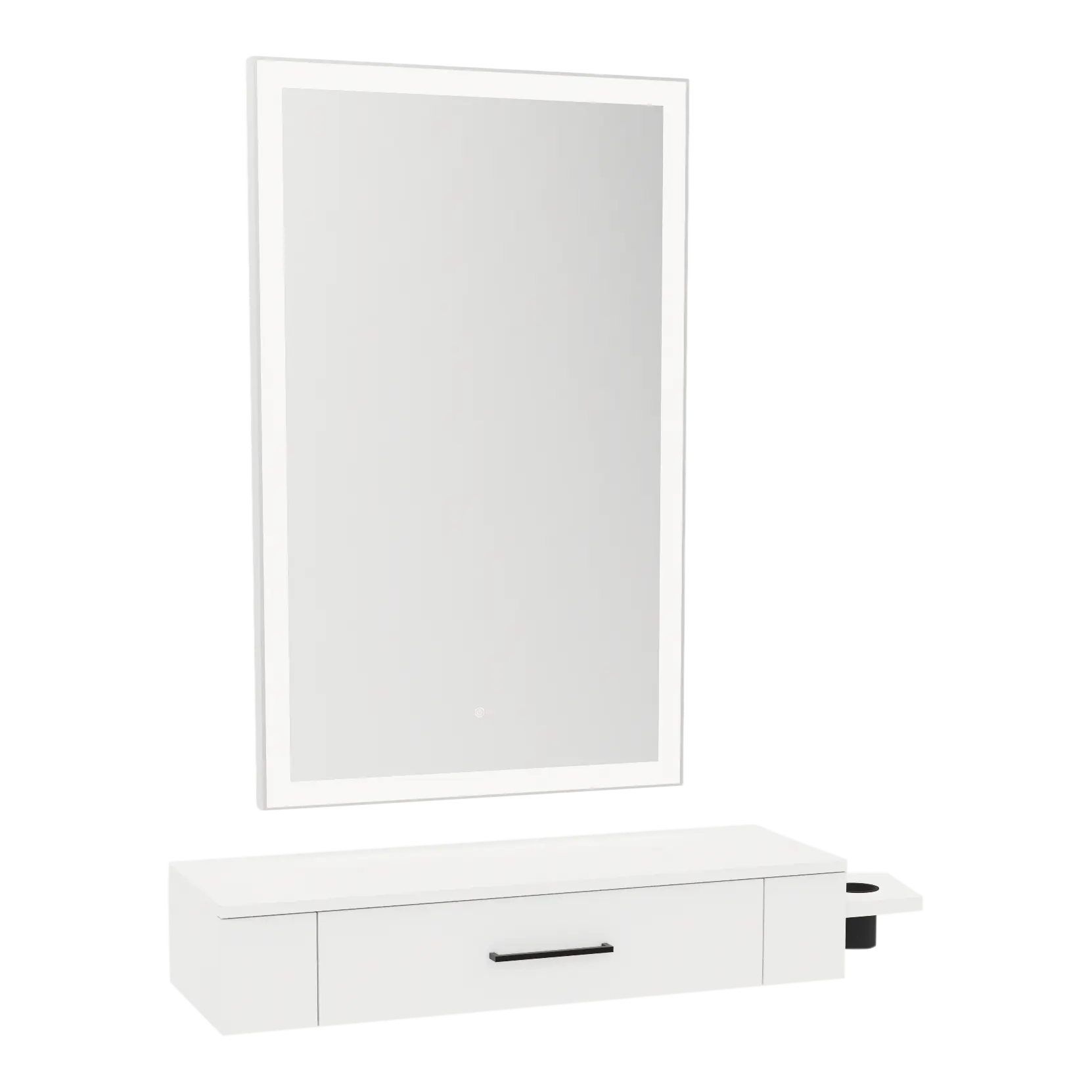 Nova Wall Mount Styling Station with Side-Mount Appliance Holder and Silver Rectangle Glo Mirror