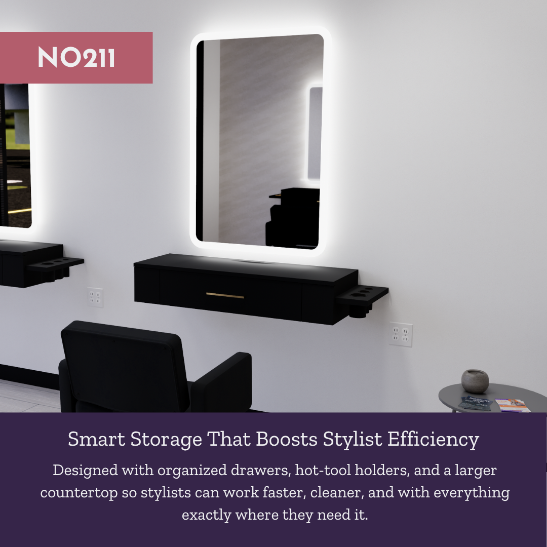 Nova Wall Mount Styling Station with Side-Mount Appliance Holder and Illuminate LED Mirror