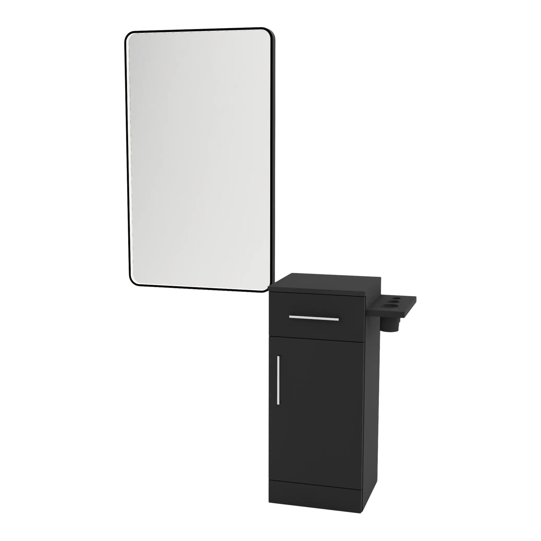 Nova Tower Free Standing Styling Station with Side-Mount Appliance Holder and Black Rectangle Westin Mirror