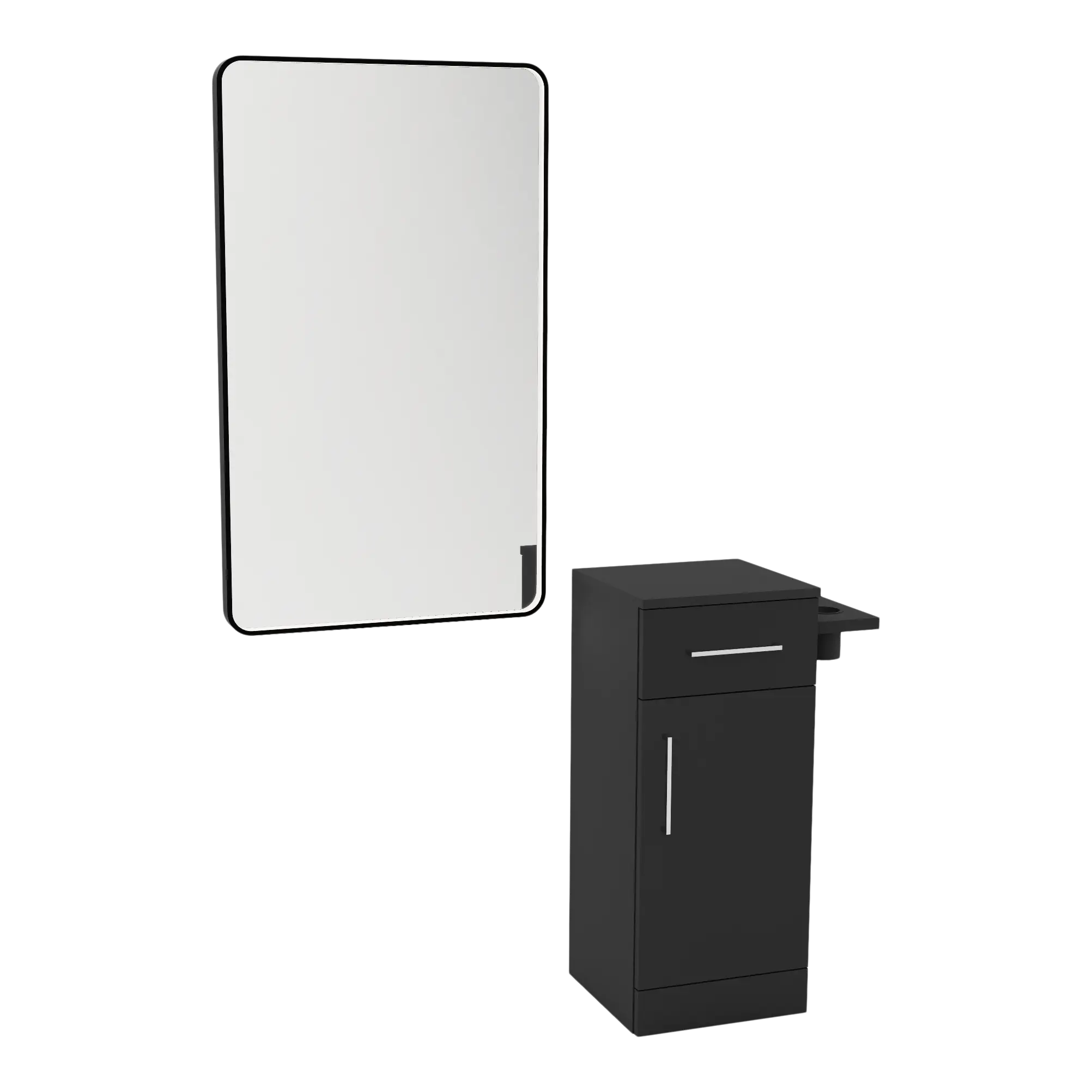 Nova Tower Free Standing Styling Station with Side-Mount Appliance Holder and Black Rectangle Westin Mirror