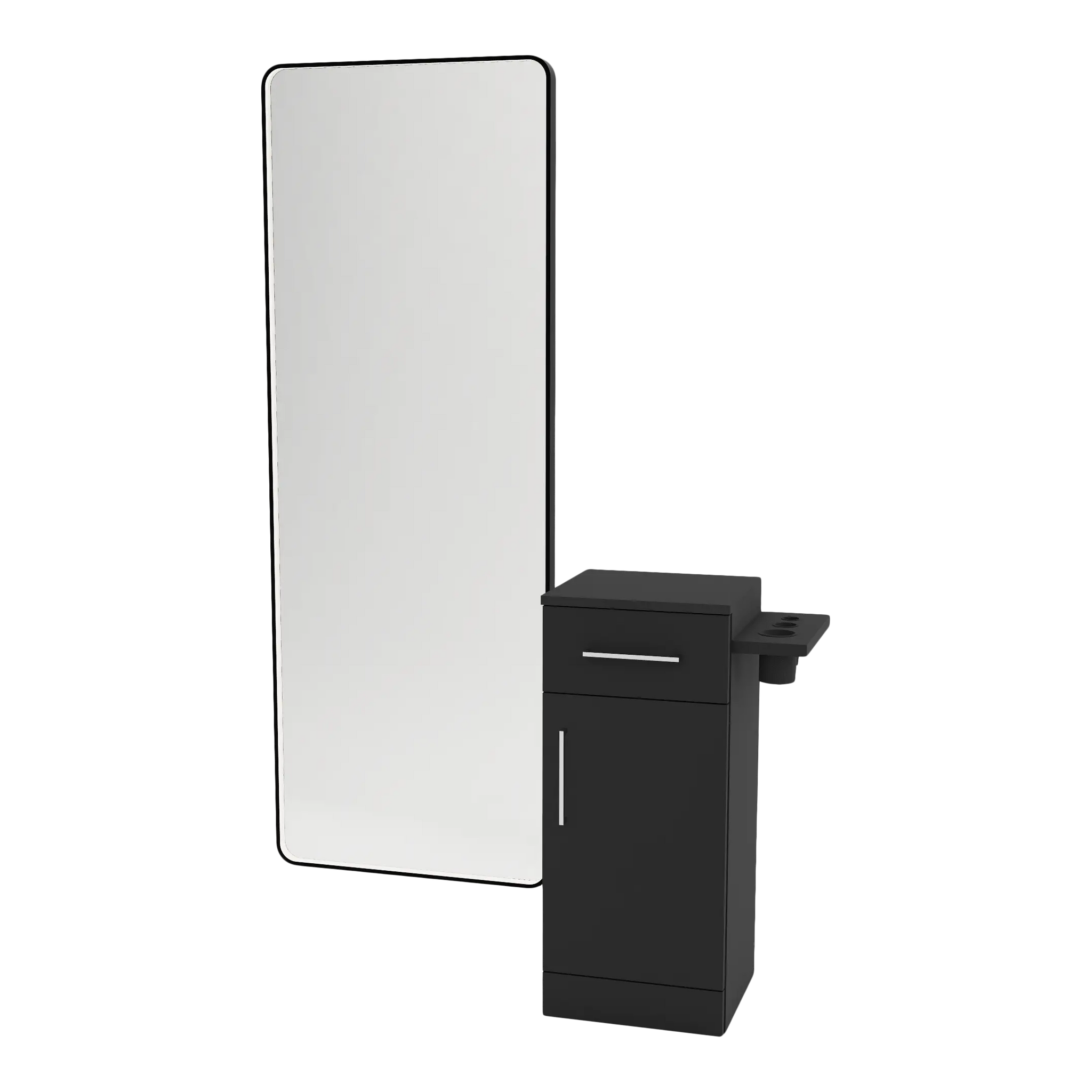 Nova Tower Free Standing Styling Station with Side-Mount Appliance Holder and Black Full-Length Rectangle Westin Mirror