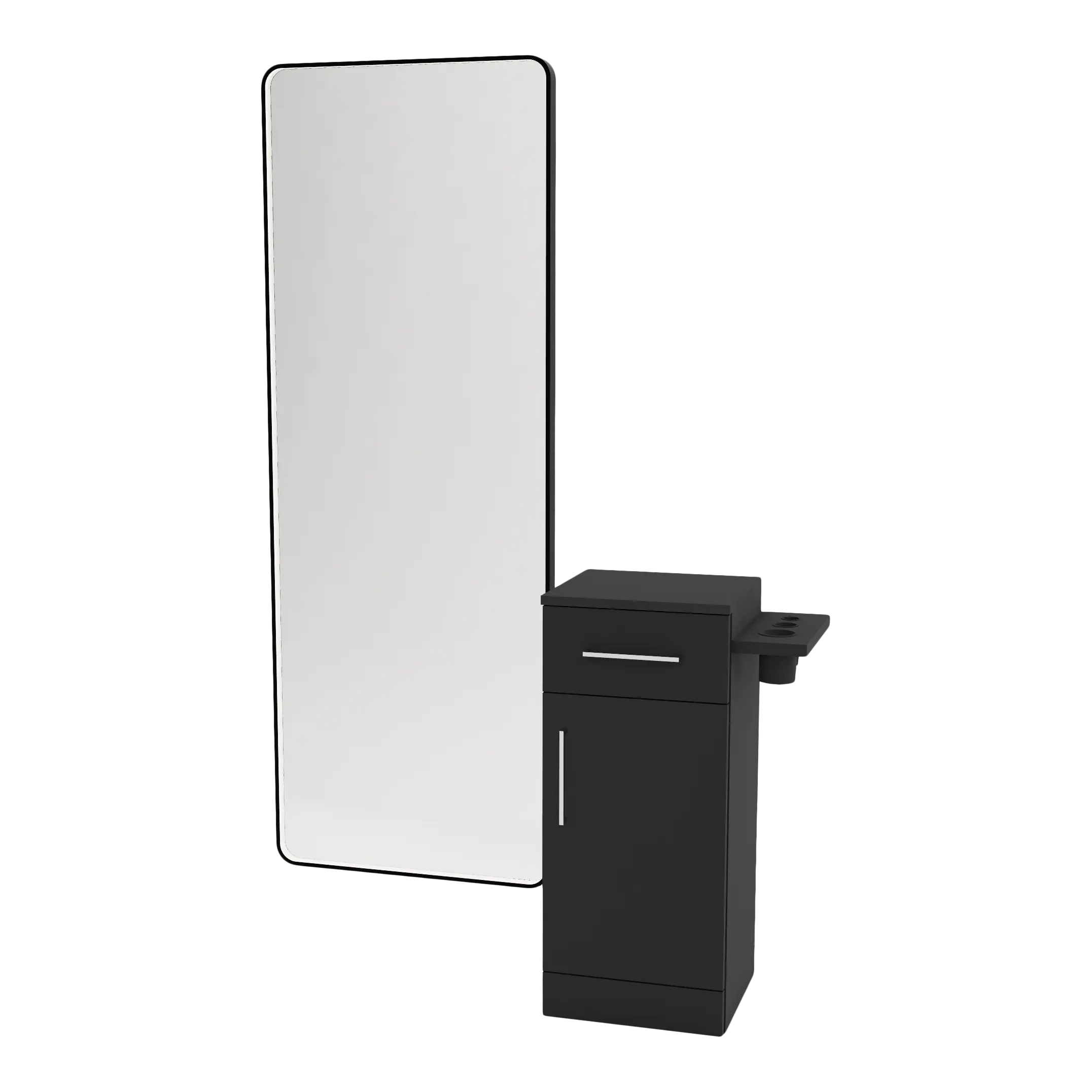 Nova Tower Free Standing Styling Station with Side-Mount Appliance Holder and Black Full-Length Rectangle Westin Mirror