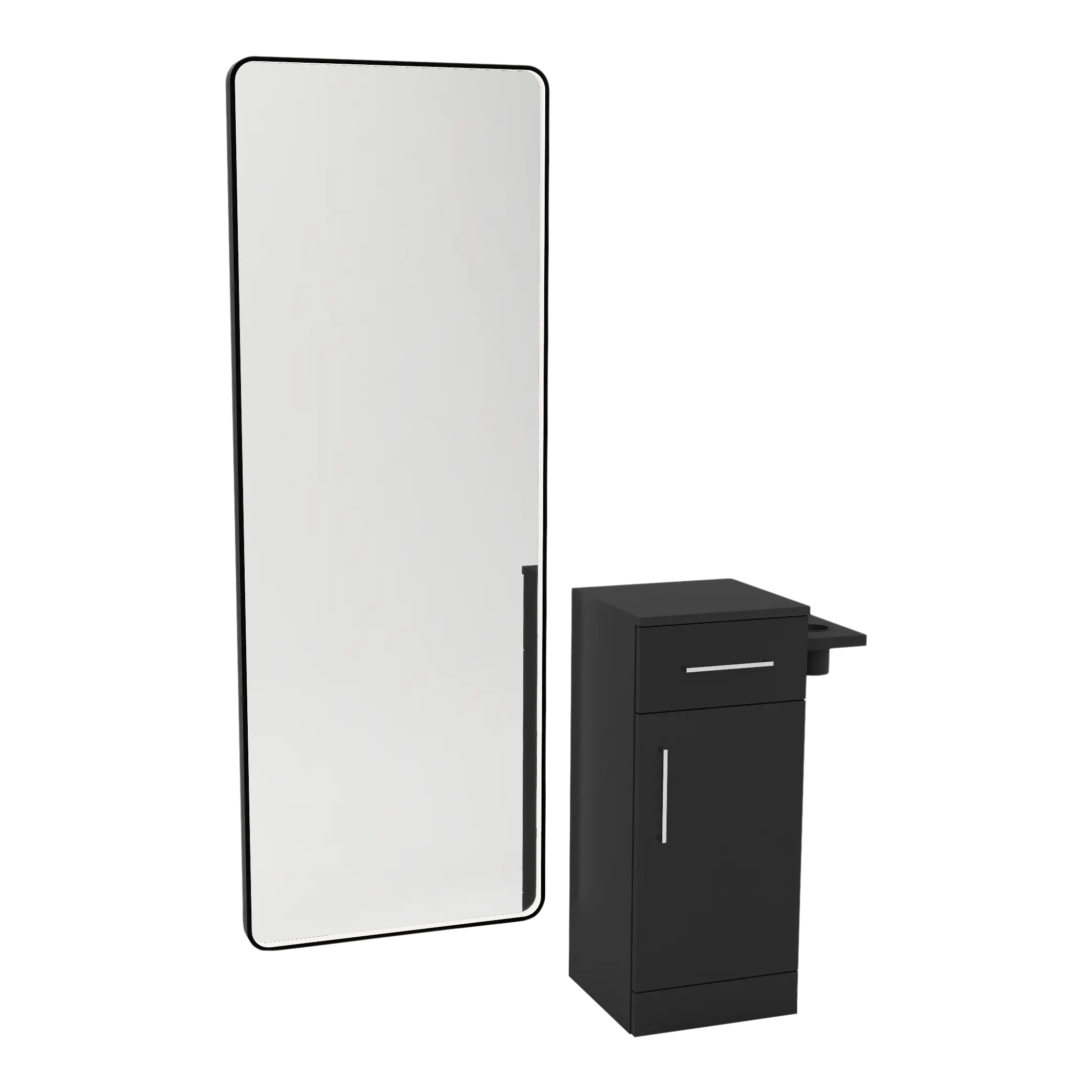 Nova Tower Free Standing Styling Station with Side-Mount Appliance Holder and Black Full-Length Rectangle Westin Mirror