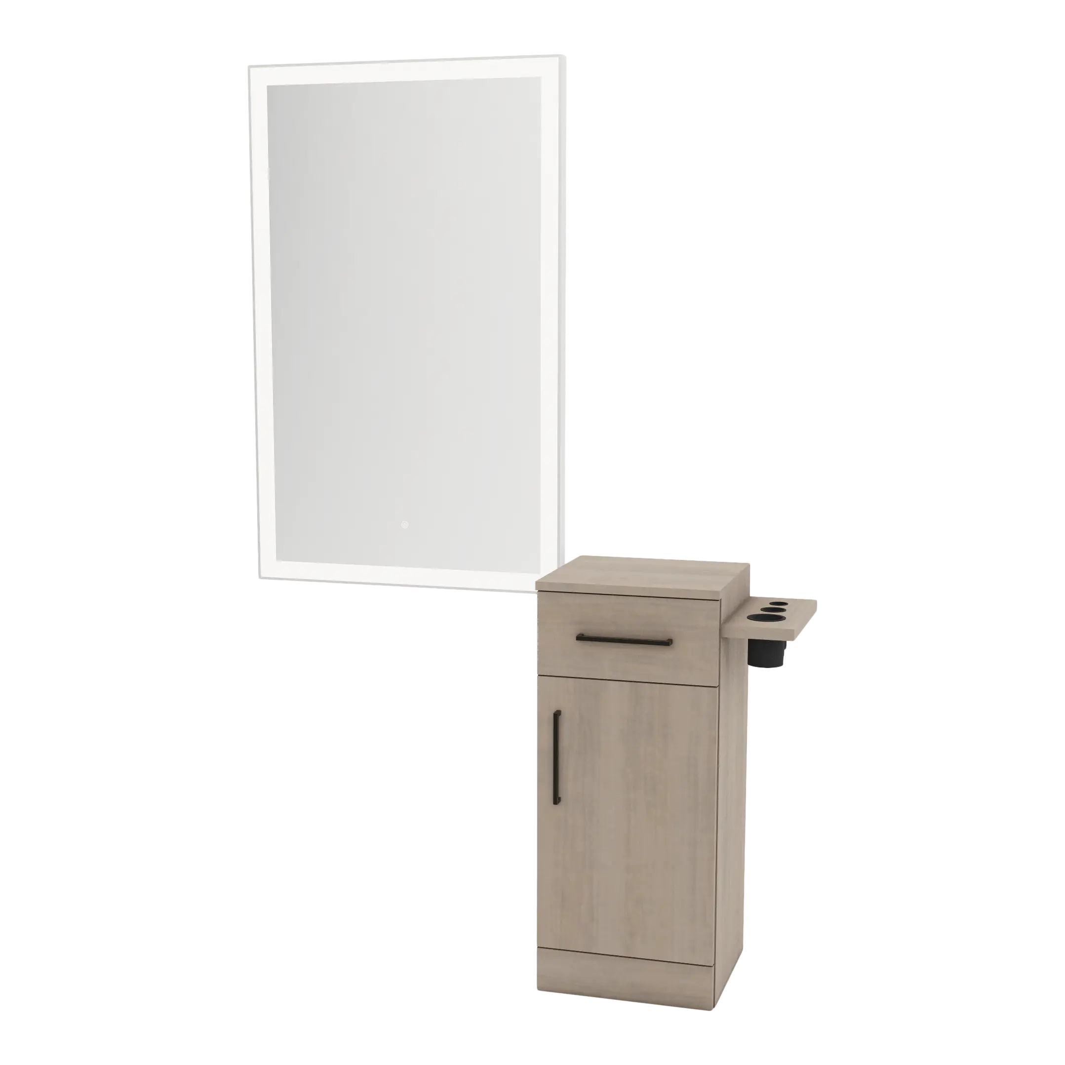 Nova Tower Free Standing Styling Station with Side-Mount Appliance Holder and Silver Rectangle Glo Mirror