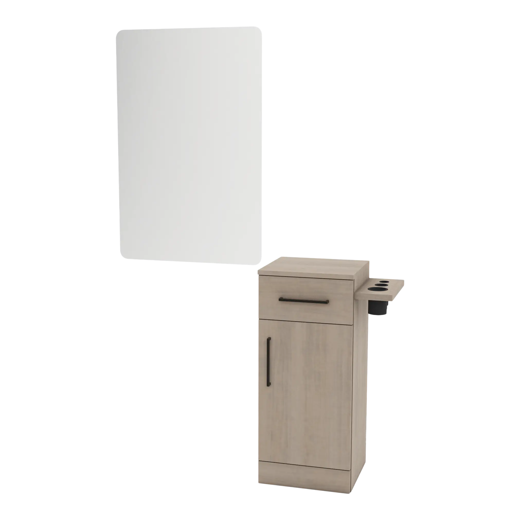 Nova Tower Free Standing Styling Station with Side-Mount Appliance Holder and White Rectangle Illuminate Back Lit Mirror