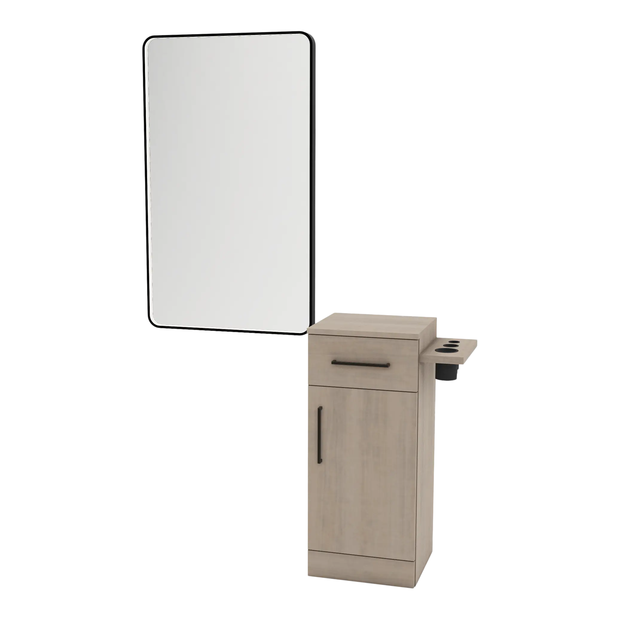 Nova Tower Free Standing Styling Station with Side-Mount Appliance Holder and Black Rectangle Westin Mirror