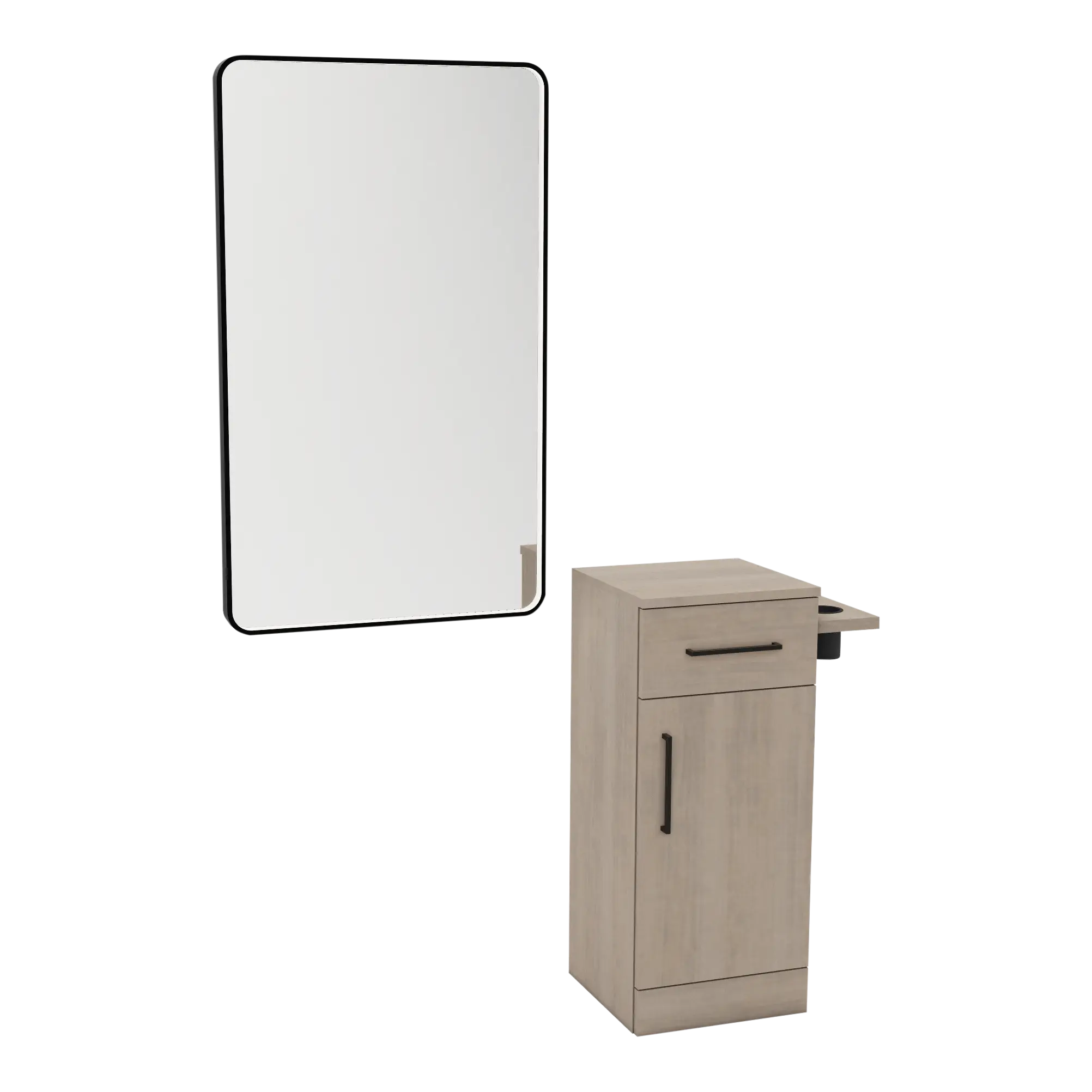 Nova Tower Free Standing Styling Station with Side-Mount Appliance Holder and Black Rectangle Westin Mirror