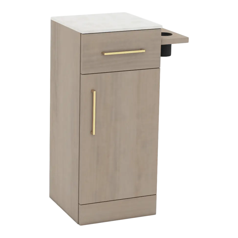 Nova Tower Free Standing Styling Station with Side-Mount Appliance Holder and Solid Surface Countertop (Cabinet Only)