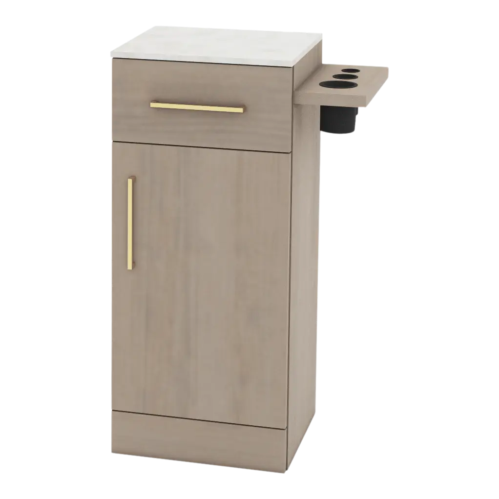 Nova Tower Free Standing Styling Station with Side-Mount Appliance Holder and Solid Surface Countertop (Cabinet Only)