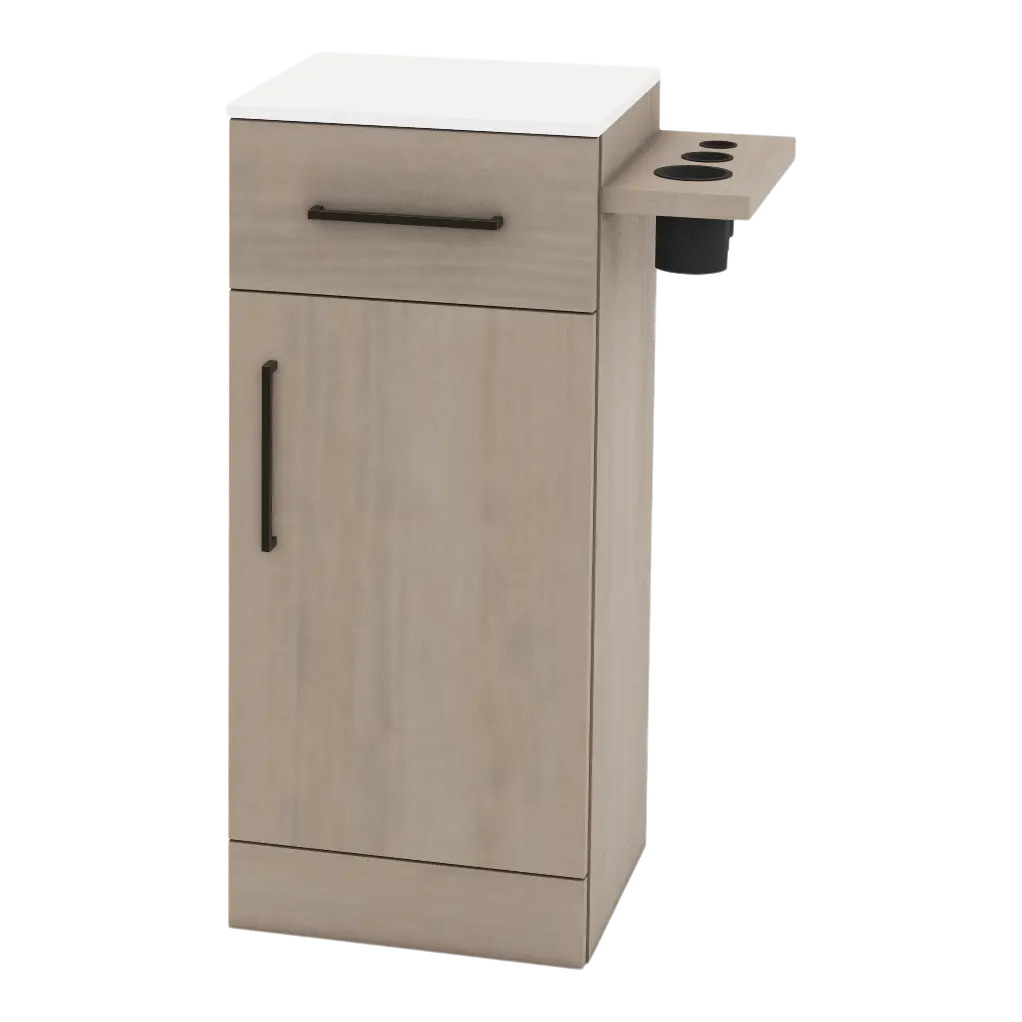 Nova Tower Free Standing Styling Station with Side-Mount Appliance Holder and Solid Surface Countertop (Cabinet Only)