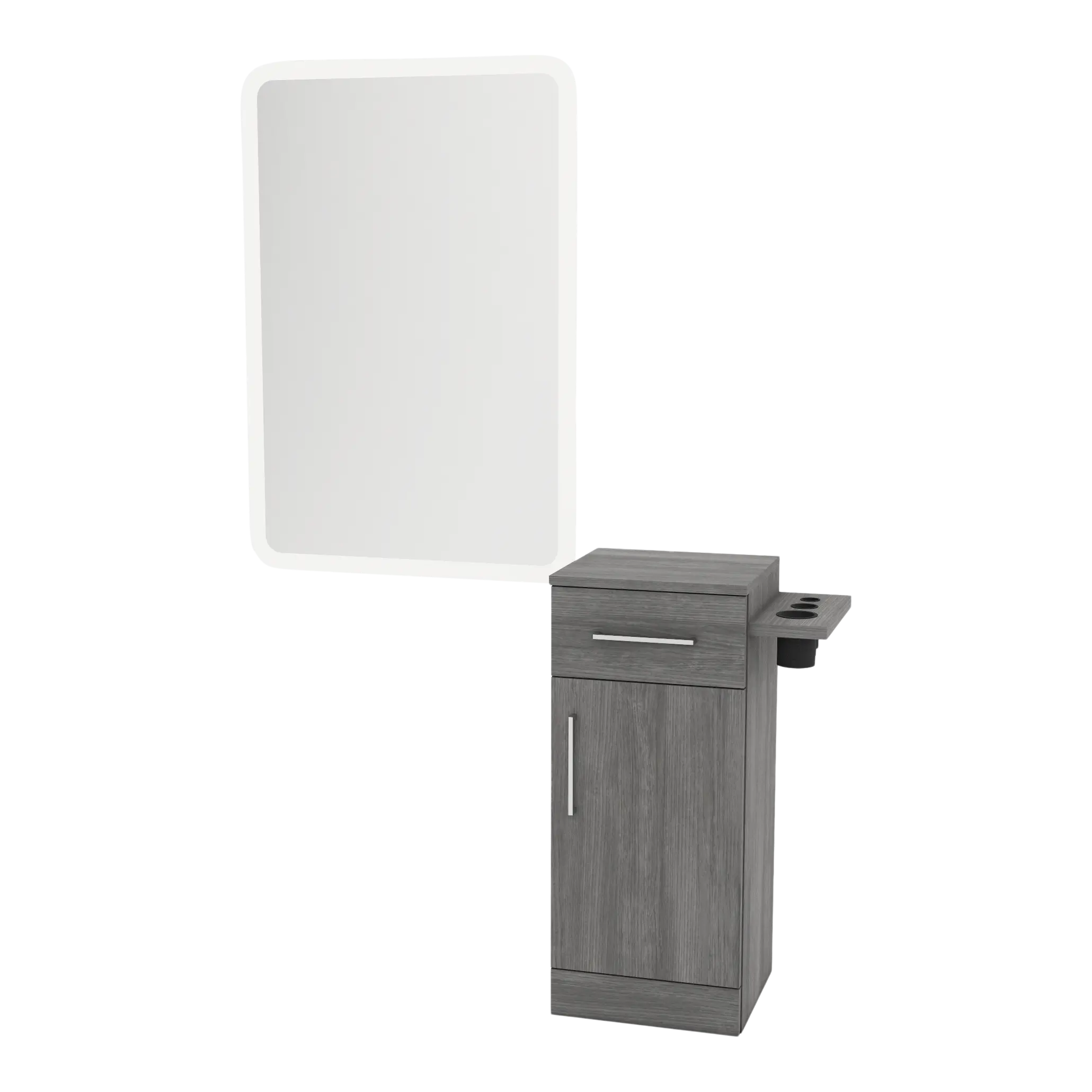 Nova Tower Free Standing Styling Station with Side-Mount Appliance Holder and White Rectangle Illuminate Back Lit Mirror