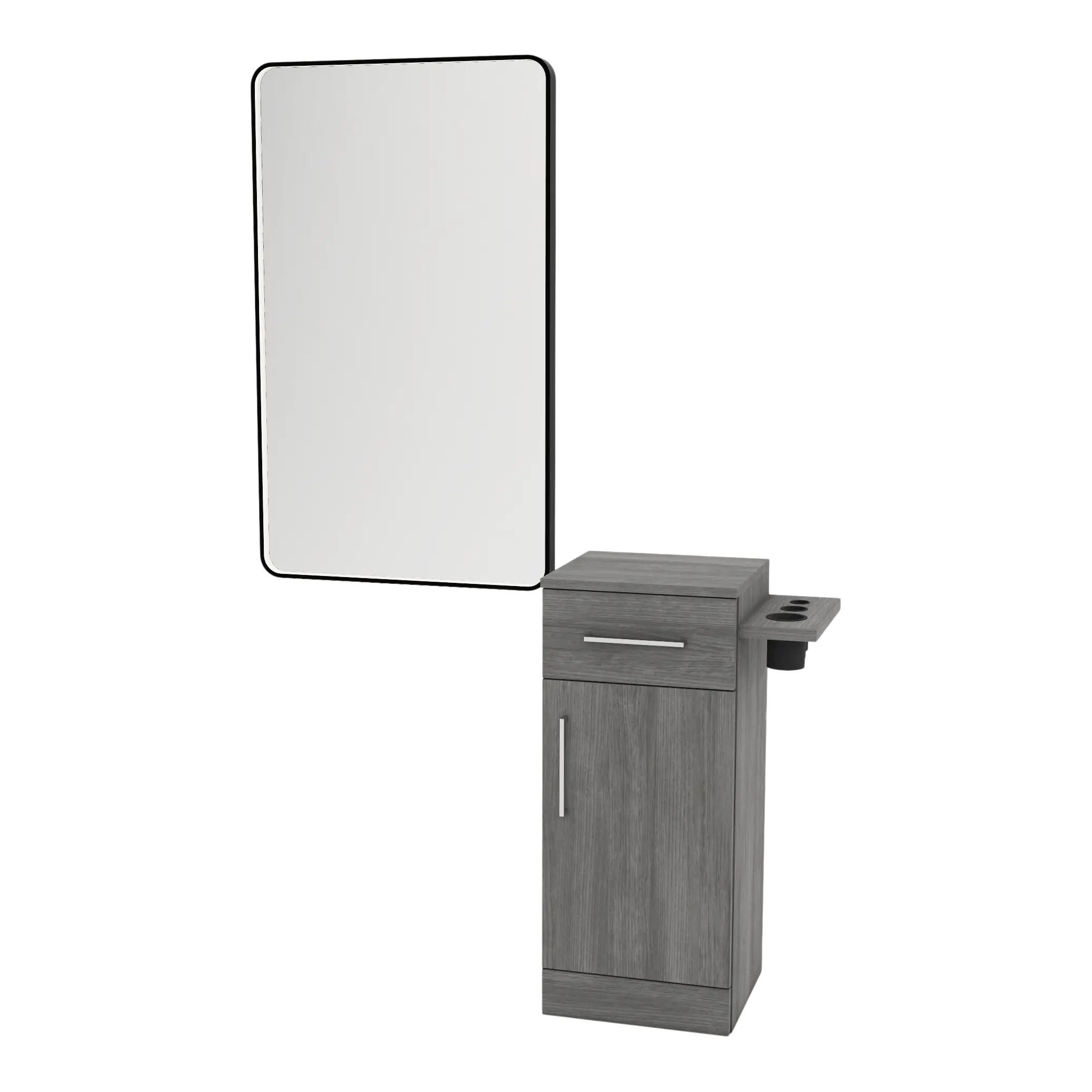 Nova Tower Free Standing Styling Station with Side-Mount Appliance Holder and Black Rectangle Westin Mirror