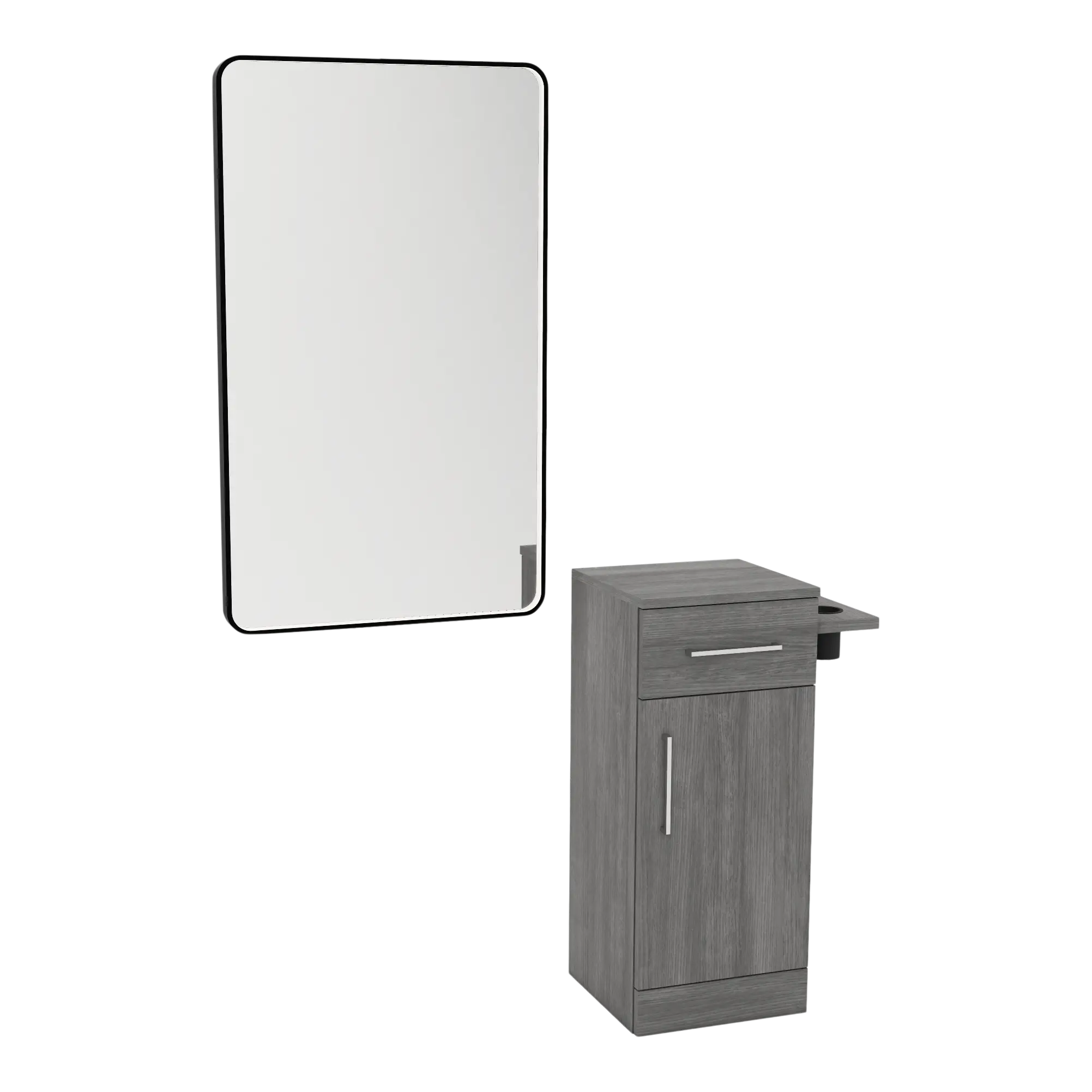 Nova Tower Free Standing Styling Station with Side-Mount Appliance Holder and Black Rectangle Westin Mirror