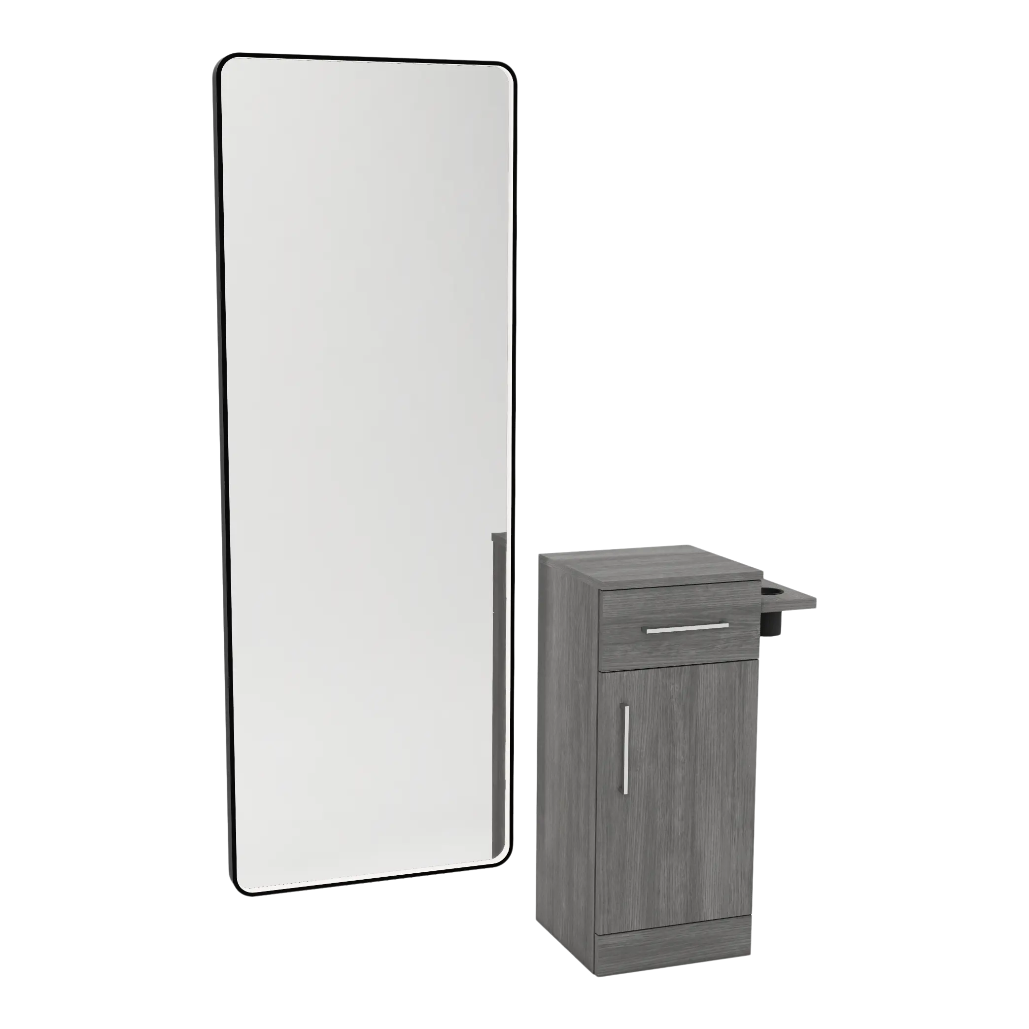 Nova Tower Free Standing Styling Station with Side-Mount Appliance Holder and Black Full-Length Rectangle Westin Mirror