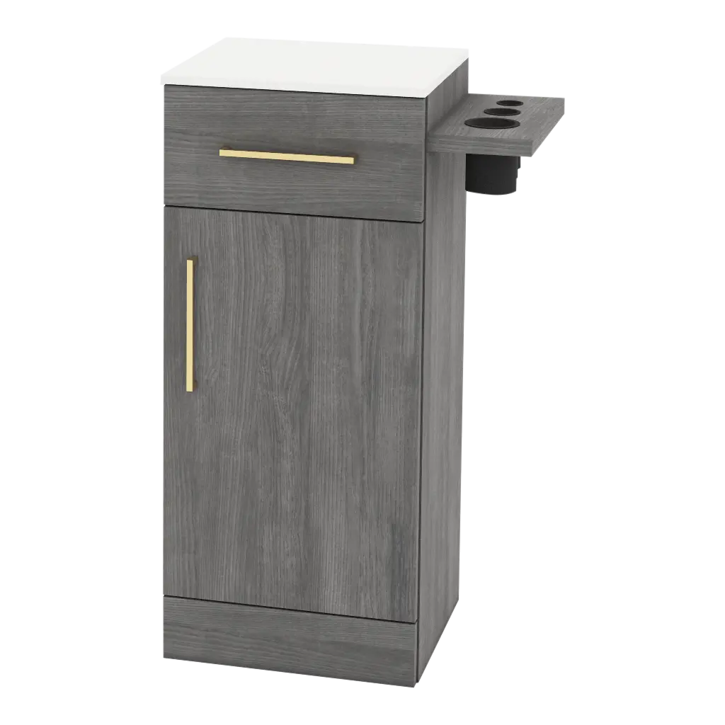 Nova Tower Free Standing Styling Station with Side-Mount Appliance Holder and Solid Surface Countertop (Cabinet Only)