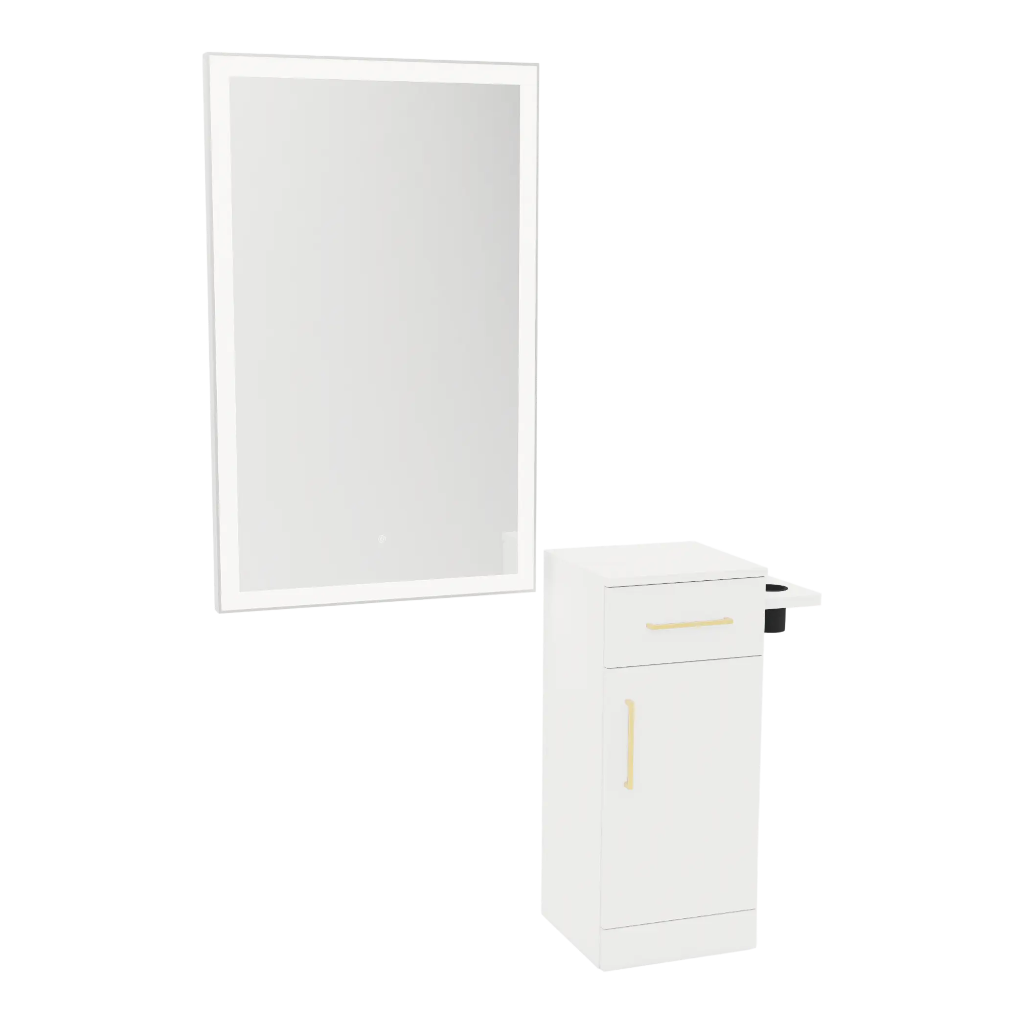 Nova Tower Free Standing Styling Station with Side-Mount Appliance Holder and Silver Rectangle Glo Mirror