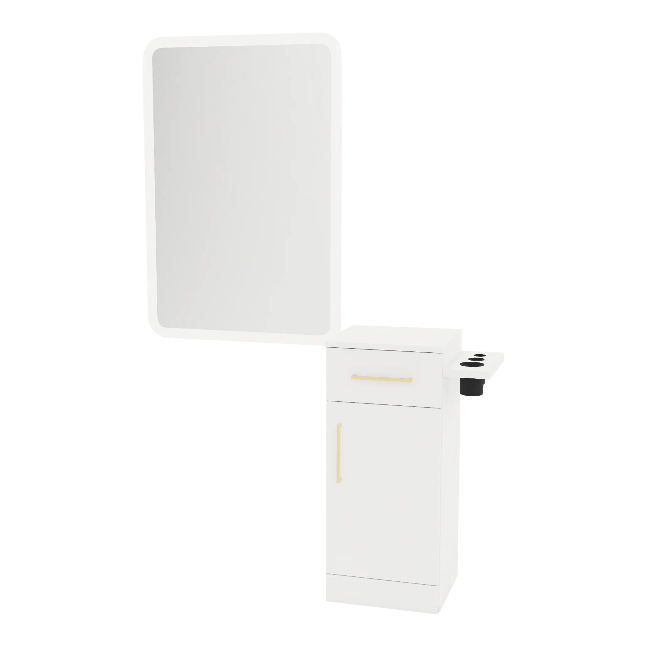 Nova Tower Free Standing Styling Station with Side-Mount Appliance Holder and White Rectangle Illuminate Back Lit Mirror