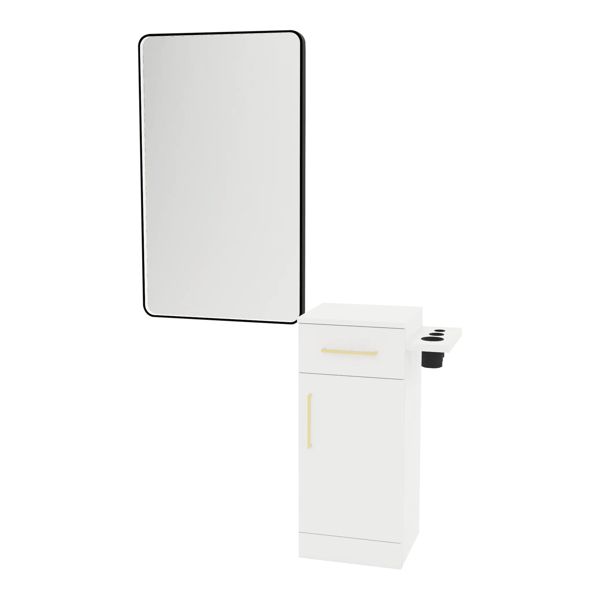 Nova Tower Free Standing Styling Station with Side-Mount Appliance Holder and Black Rectangle Westin Mirror