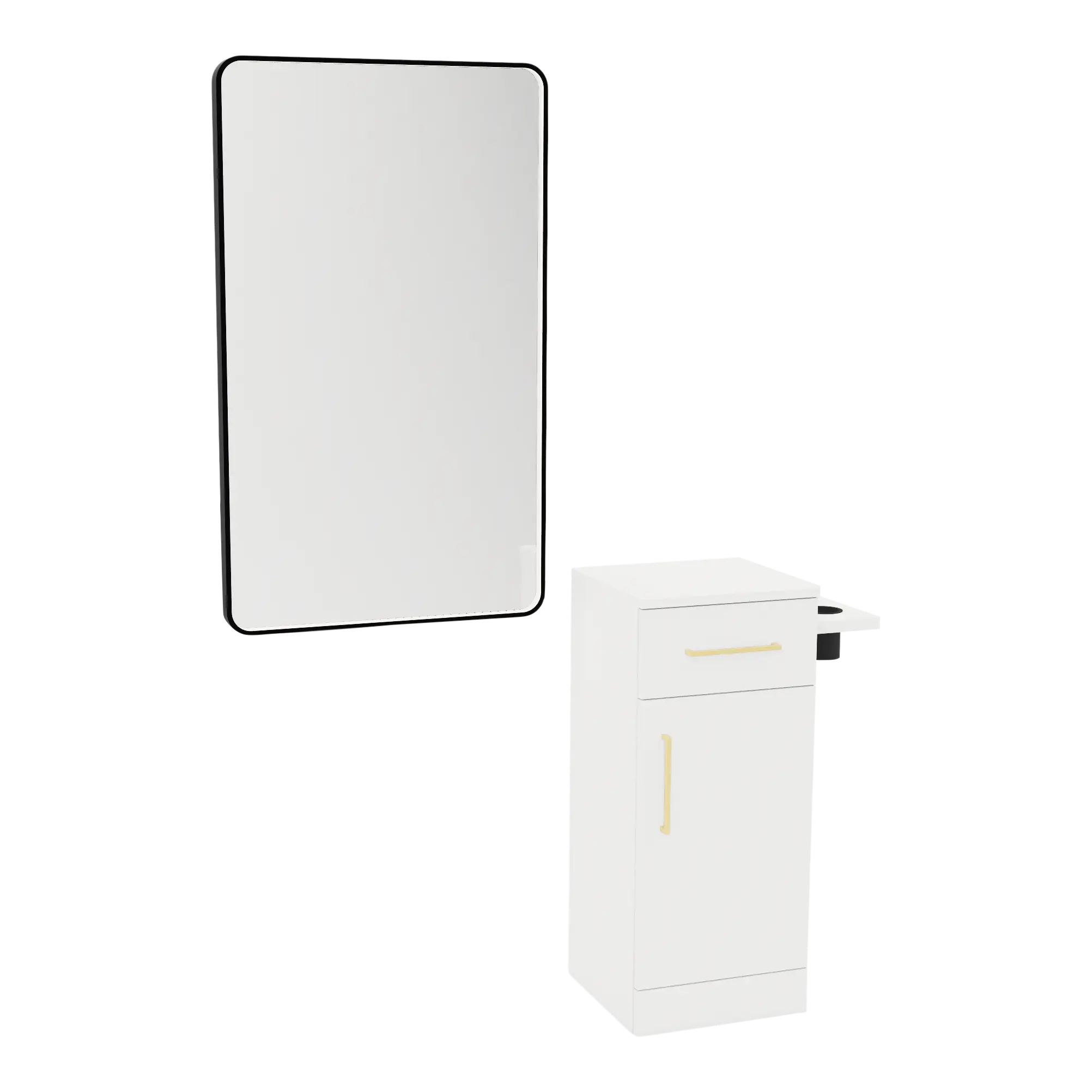 Nova Tower Free Standing Styling Station with Side-Mount Appliance Holder and Black Rectangle Westin Mirror