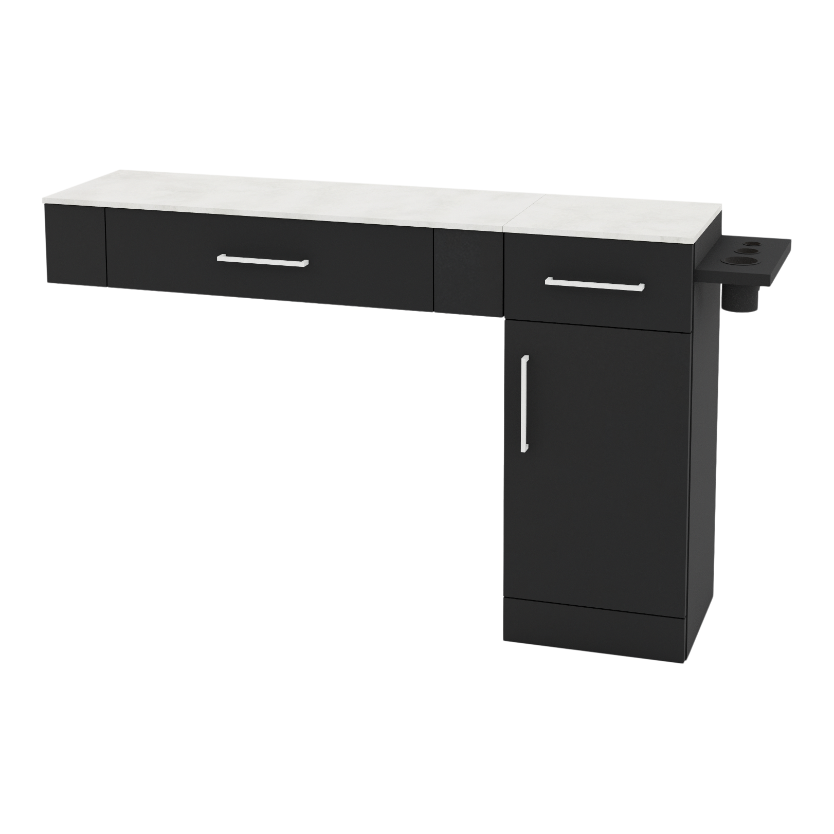 Nova Combo Wall Mount Styling Station with Side-Mount Appliance Holder and Solid Surface Countertop (Cabinet Only)