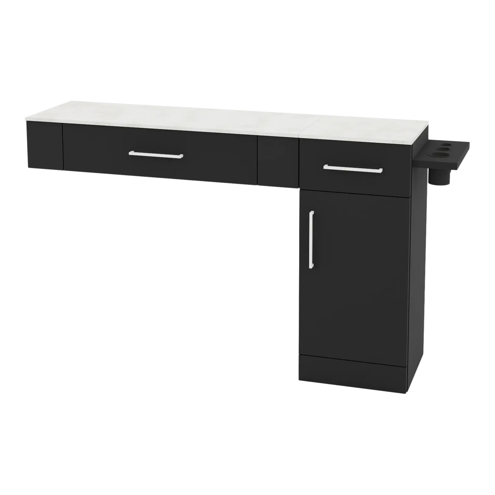Nova Combo Wall Mount Styling Station with Side-Mount Appliance Holder and Solid Surface Countertop (Cabinet Only)
