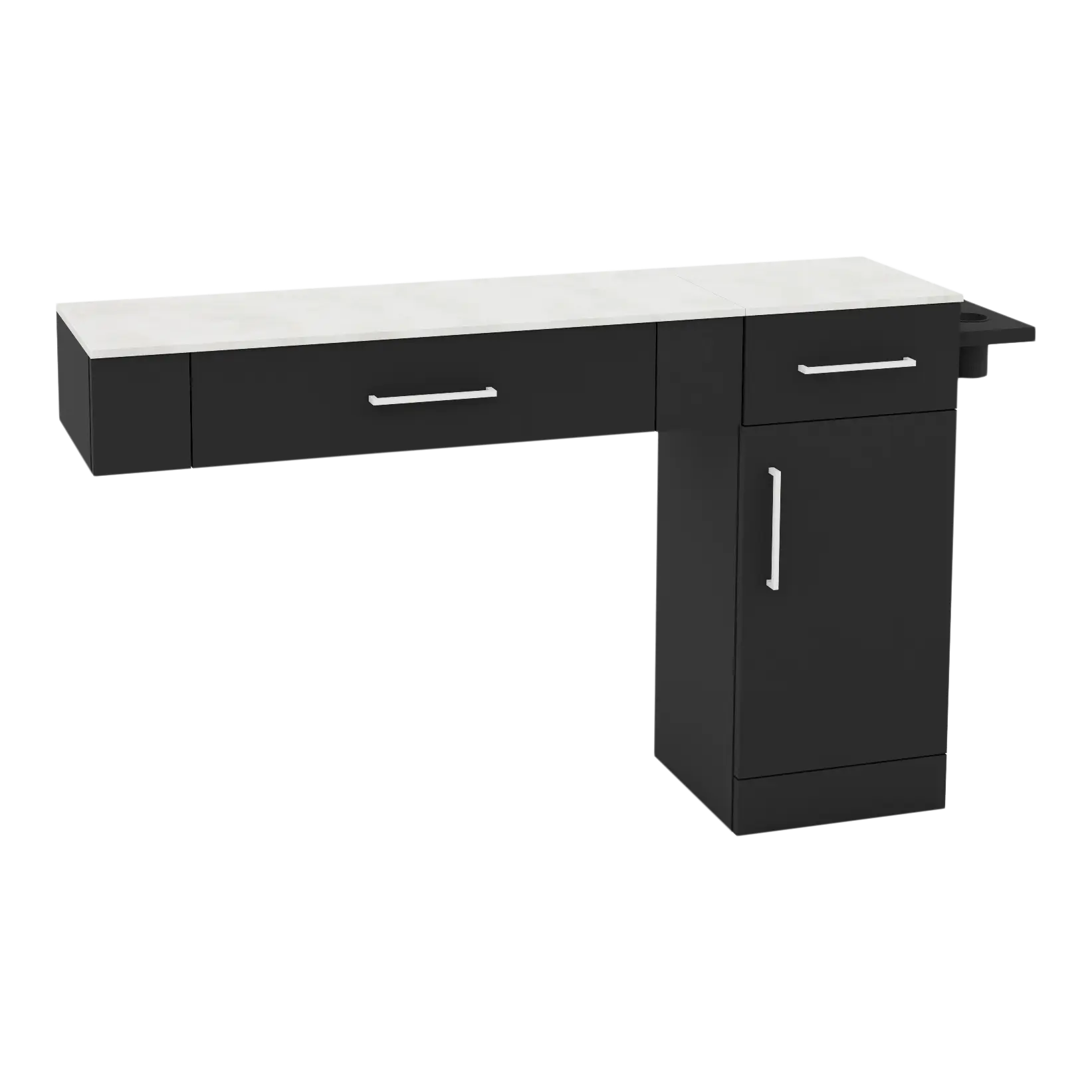 Nova Combo Wall Mount Styling Station with Side-Mount Appliance Holder and Solid Surface Countertop (Cabinet Only)