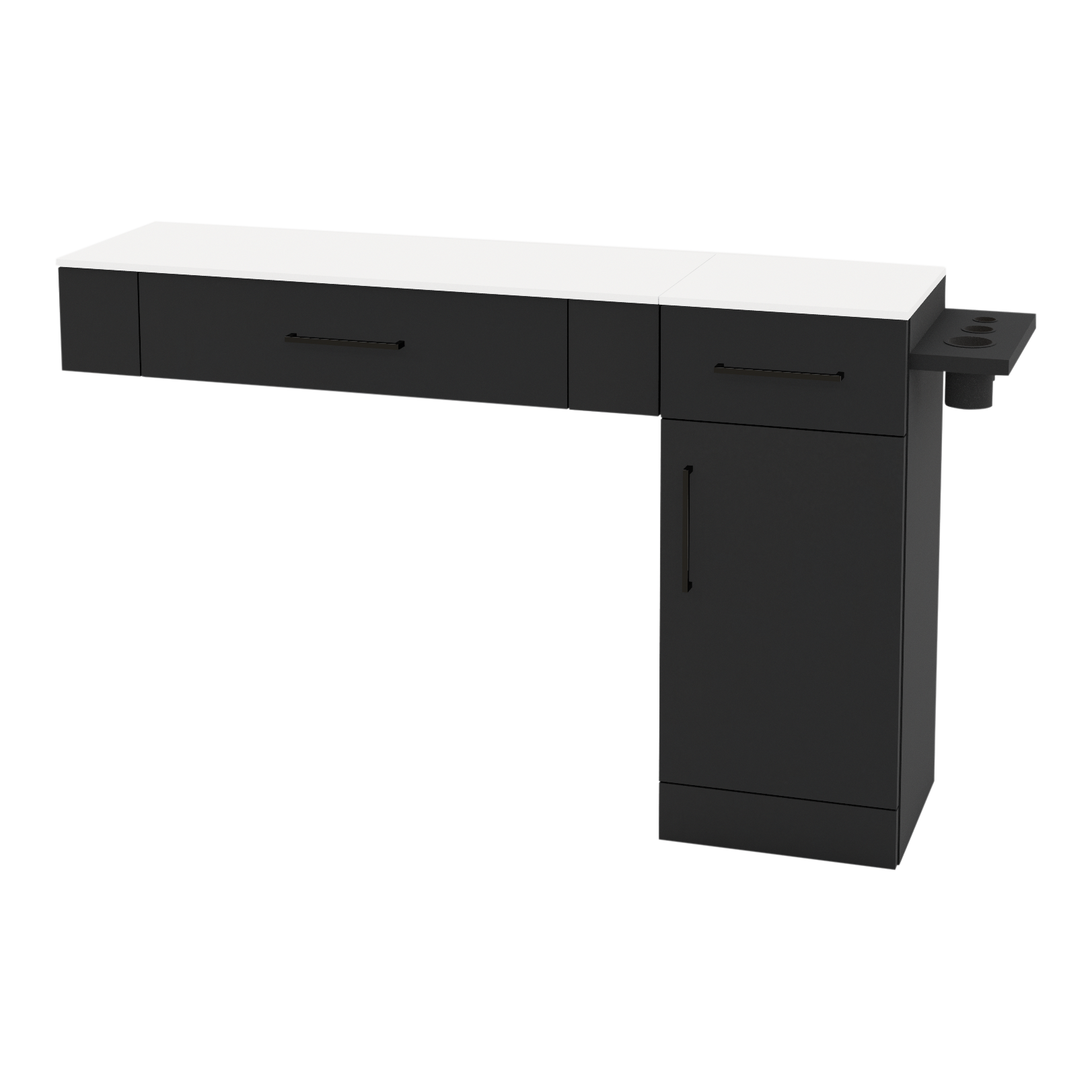 Nova Combo Wall Mount Styling Station with Side-Mount Appliance Holder and Solid Surface Countertop (Cabinet Only)